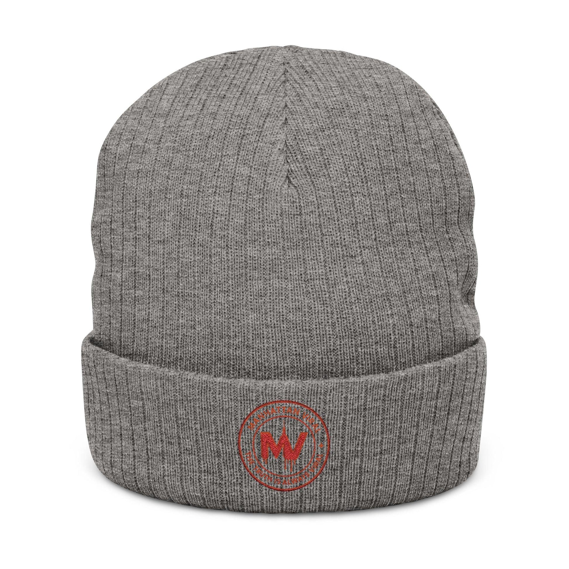MV Medallion Ribbed Knit Beanie - Premium Embroidered Winter Hat - MV Medallion Ribbed Knit Beanie - Premium Embroidered Winter Hat | Manhattan Viral - One size - Light Blue