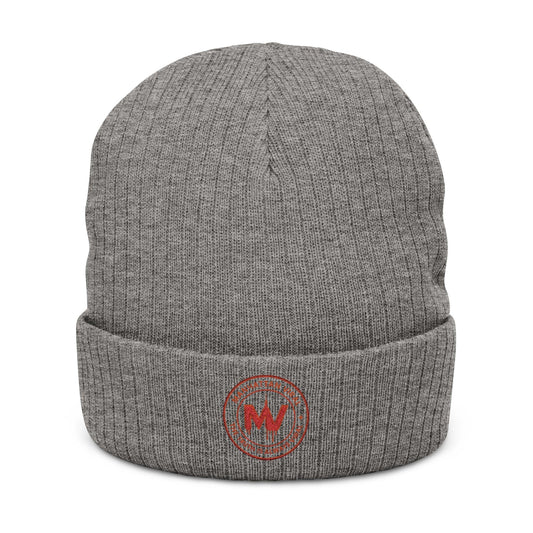 MV Medallion Ribbed Knit Beanie - Premium Embroidered Winter Hat | Manhattan Viral - One size - Light Blue
