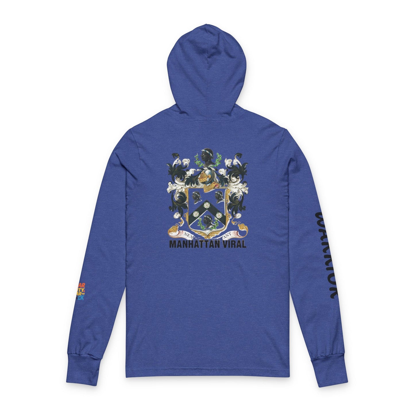 NYC Warrior Crest Hooded Long Sleeve Tee, Casual Streetwear Top, Gift for Travelers, Urban Style Apparel, Summer Hoodie, NYC Fashion Statement