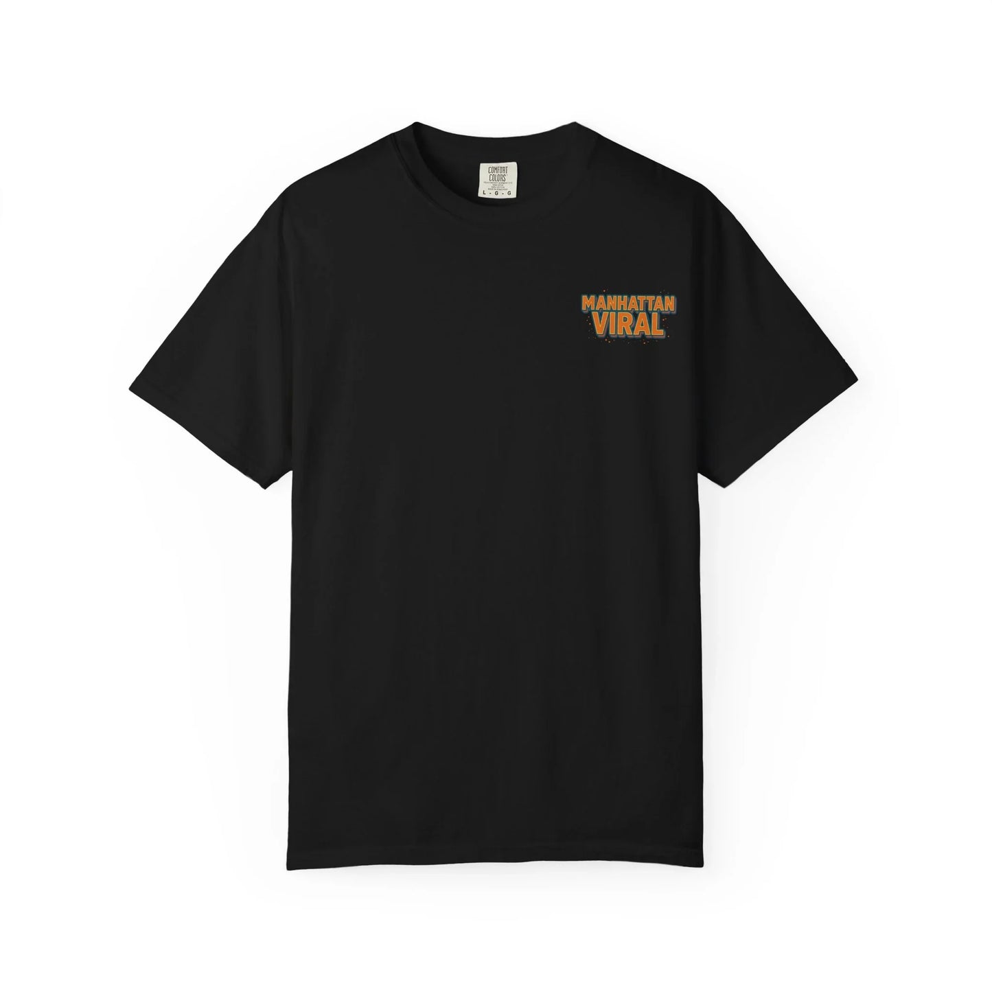 MV Medallion Garment-Dyed T-shirt with 'Manhattan Viral' Graphic, NYC Streetwear - Black - M
