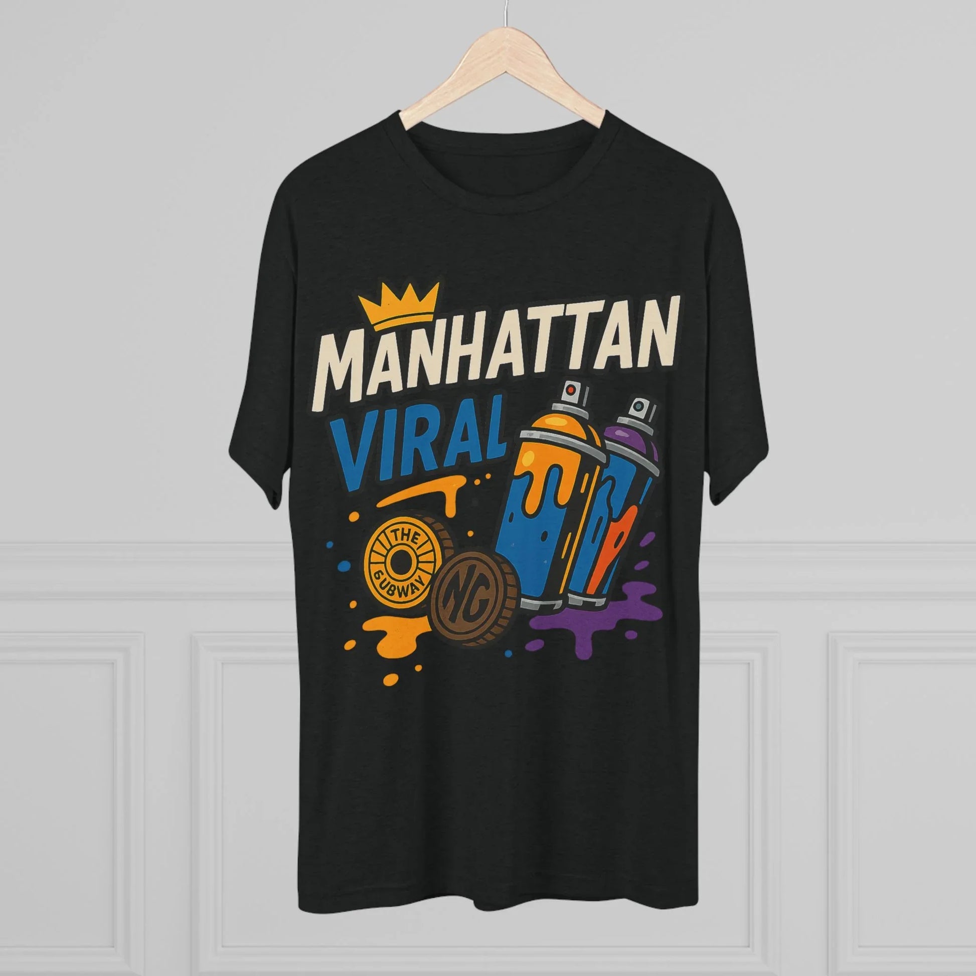 Village MV Graffiti Graphic Tee, Trendy Streetwear NYC T-Shirt - Village MV Graffiti Graphic Tee, Trendy Streetwear NYC T-Shirt - L - Tri-Blend Premium Heather