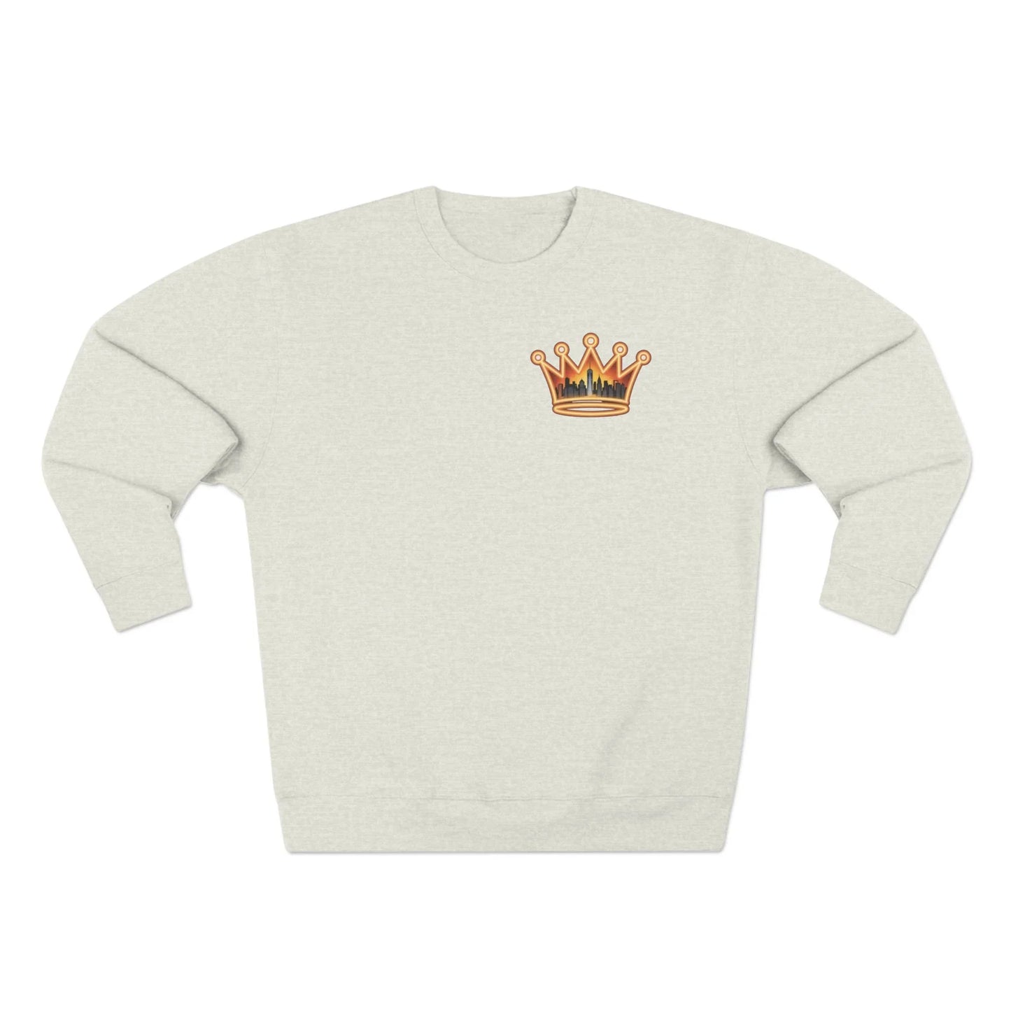 NYC Crowned Crewneck Sweatshirt with Crown Design, Streetwear - S - Oatmeal Heather