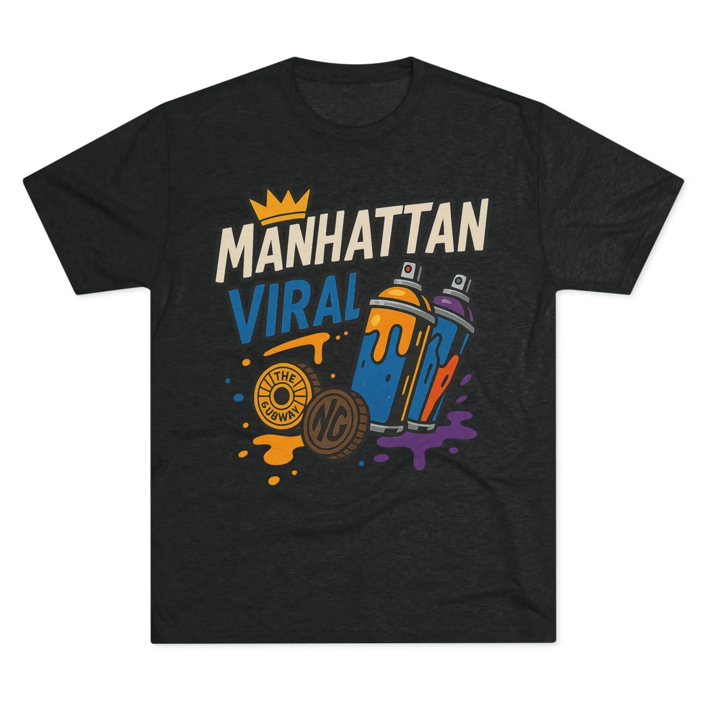 Village MV Graffiti Graphic Tee, Trendy Streetwear NYC T-Shirt - S - Tri-Blend Premium Heather