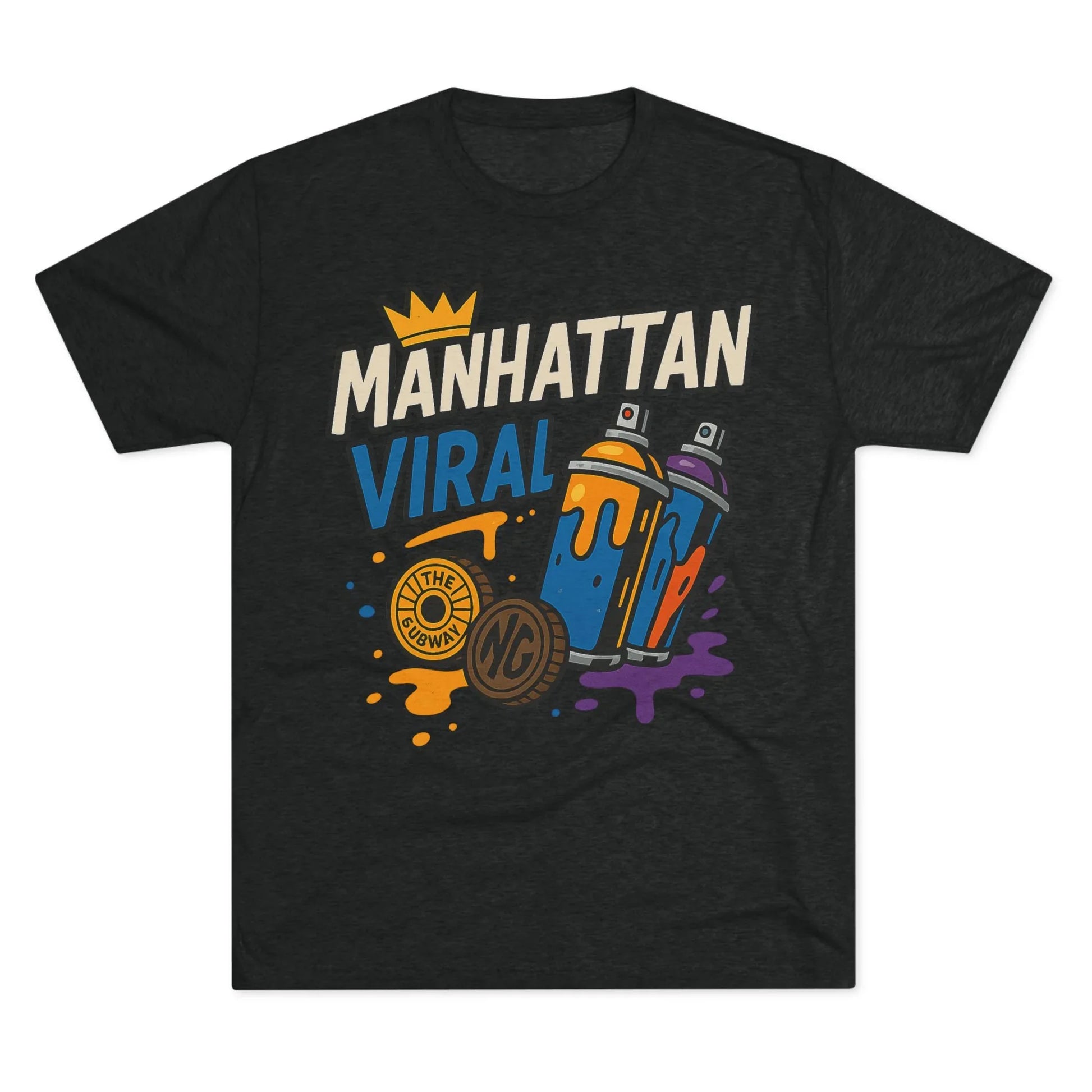 Village MV Graffiti Graphic Tee, Trendy Streetwear NYC T-Shirt - Village MV Graffiti Graphic Tee, Trendy Streetwear NYC T-Shirt - S - Tri-Blend Premium Heather