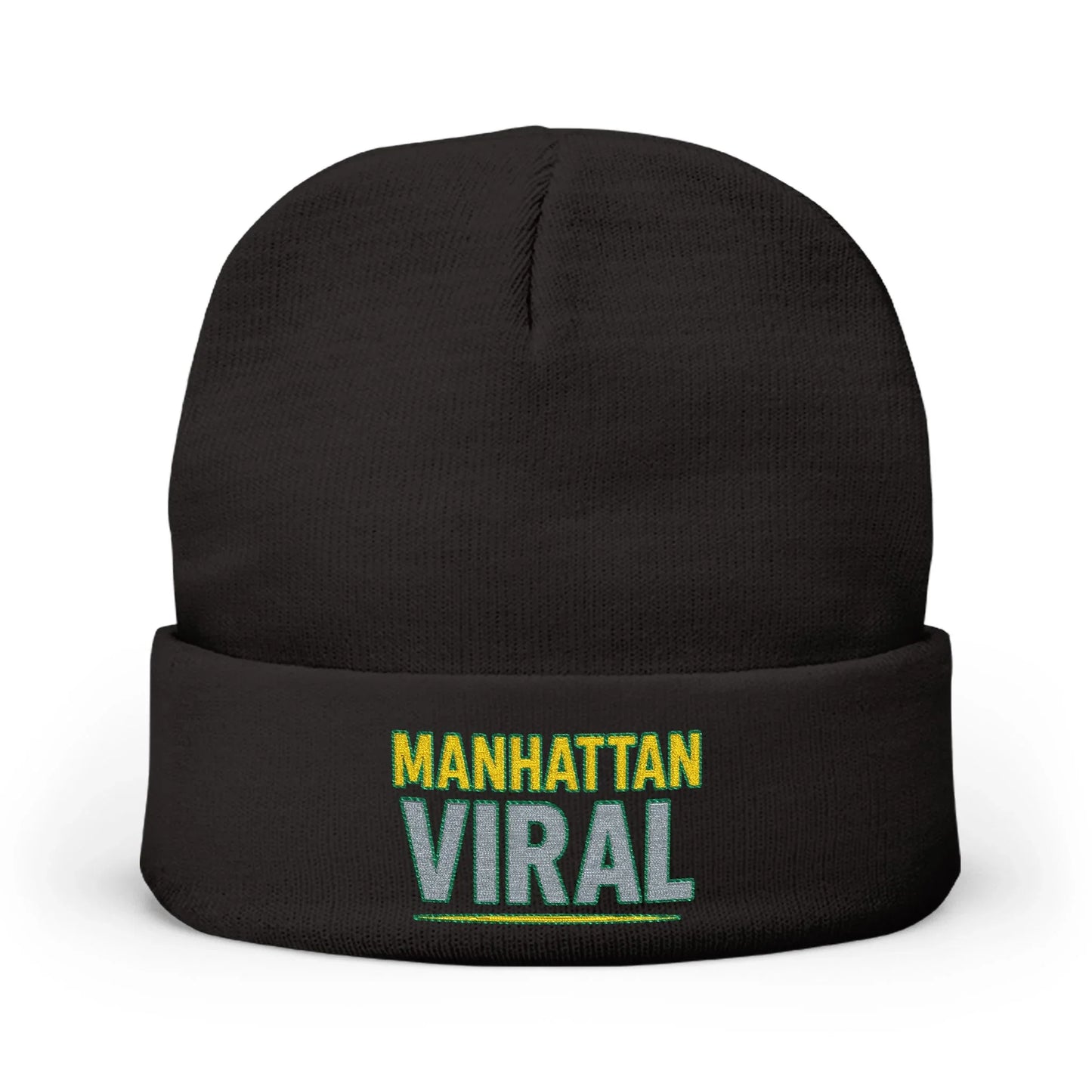 MV Knit Beanie with ‘Manhattan Viral’ Embroidery, Winter Accessory, Warm Headwear - One size - Gray