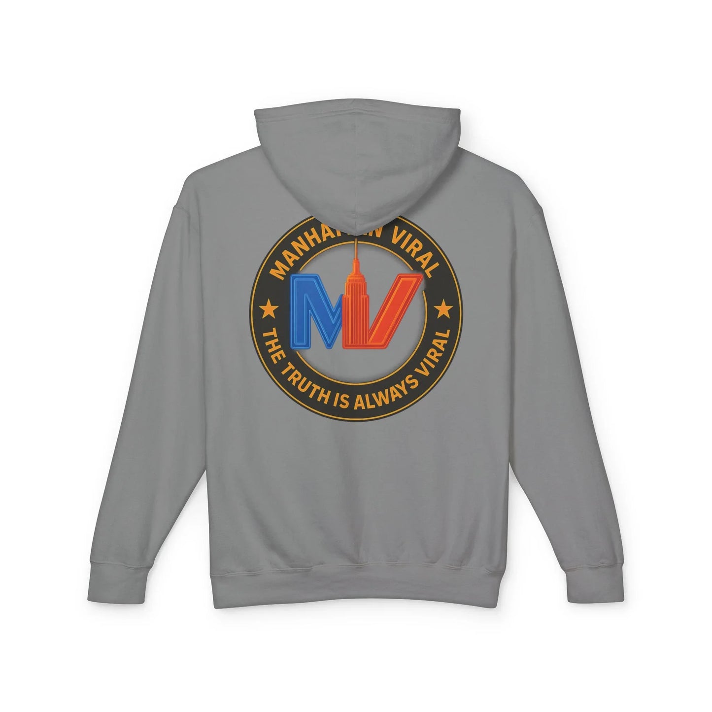 Manhattan Viral Medallion Unisex Lightweight Hooded Sweatshirt, NYC Streetwear - 2XL - Grey