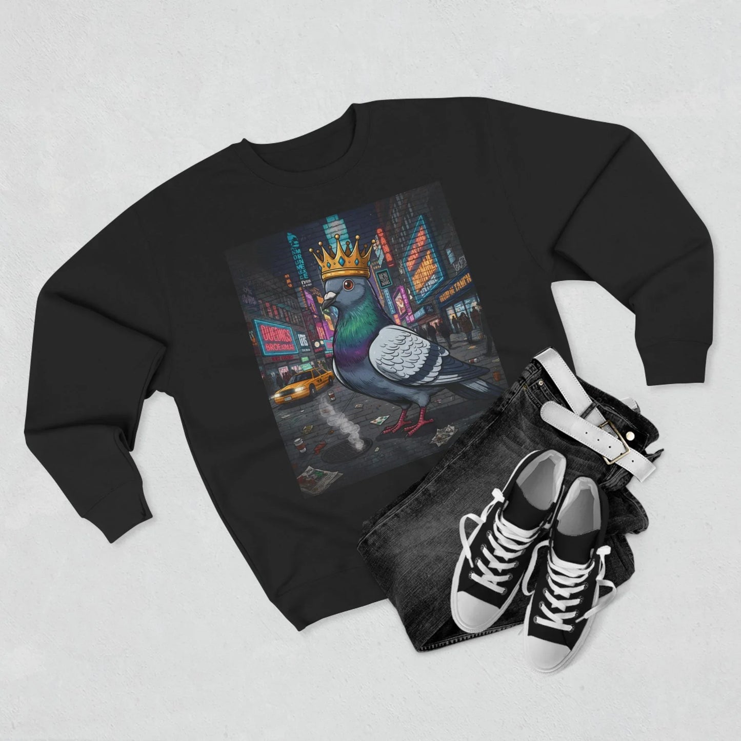 Urban King Pigeon Crewneck Sweatshirt, Streetwear, Graphic Sweatshirt. - L - Oatmeal Heather