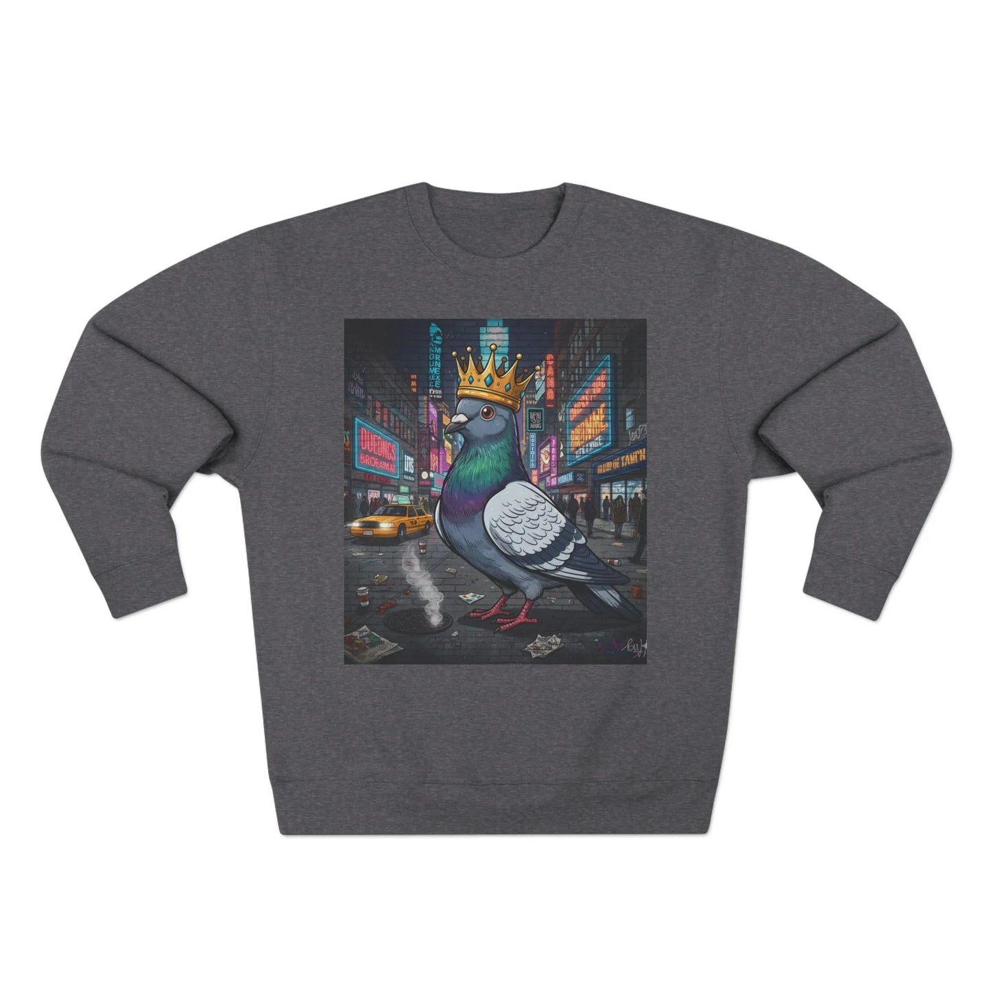 Urban King Pigeon Crewneck Sweatshirt, Streetwear, Graphic Sweatshirt. - S - Charcoal Heather