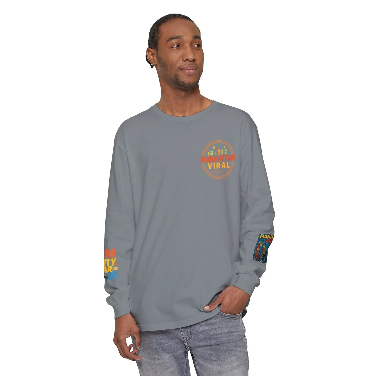 Wear The City Graffiti Long Sleeve T-Shirt, Unisex Streetwear Long Tee - Pepper - XL