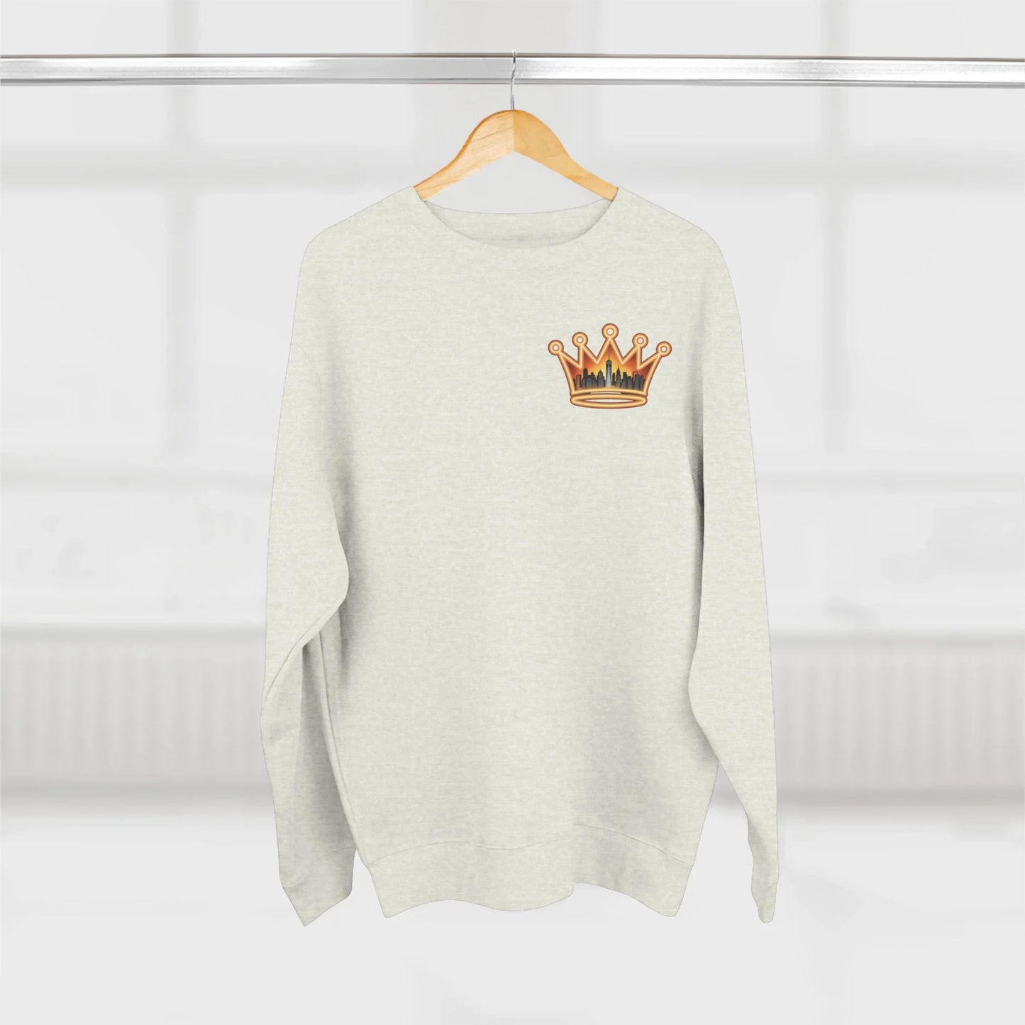 NYC Crowned Crewneck Sweatshirt with Crown Design, Streetwear - XL - Oatmeal Heather