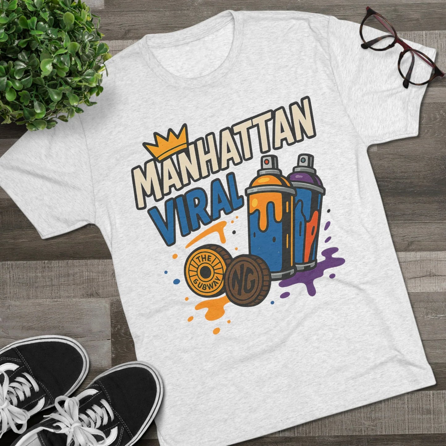 Village MV Graffiti Graphic Tee, Trendy Streetwear NYC T-Shirt - M - Tri-Blend Premium Heather