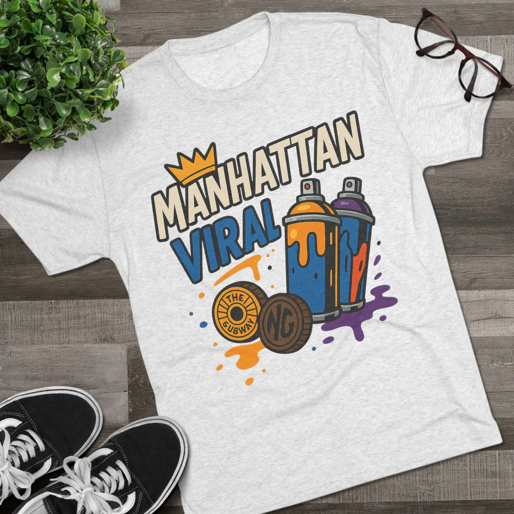 Village MV Graffiti Graphic Tee, Trendy Streetwear NYC T-Shirt - Village MV Graffiti Graphic Tee, Trendy Streetwear NYC T-Shirt - M - Tri-Blend Premium Heather