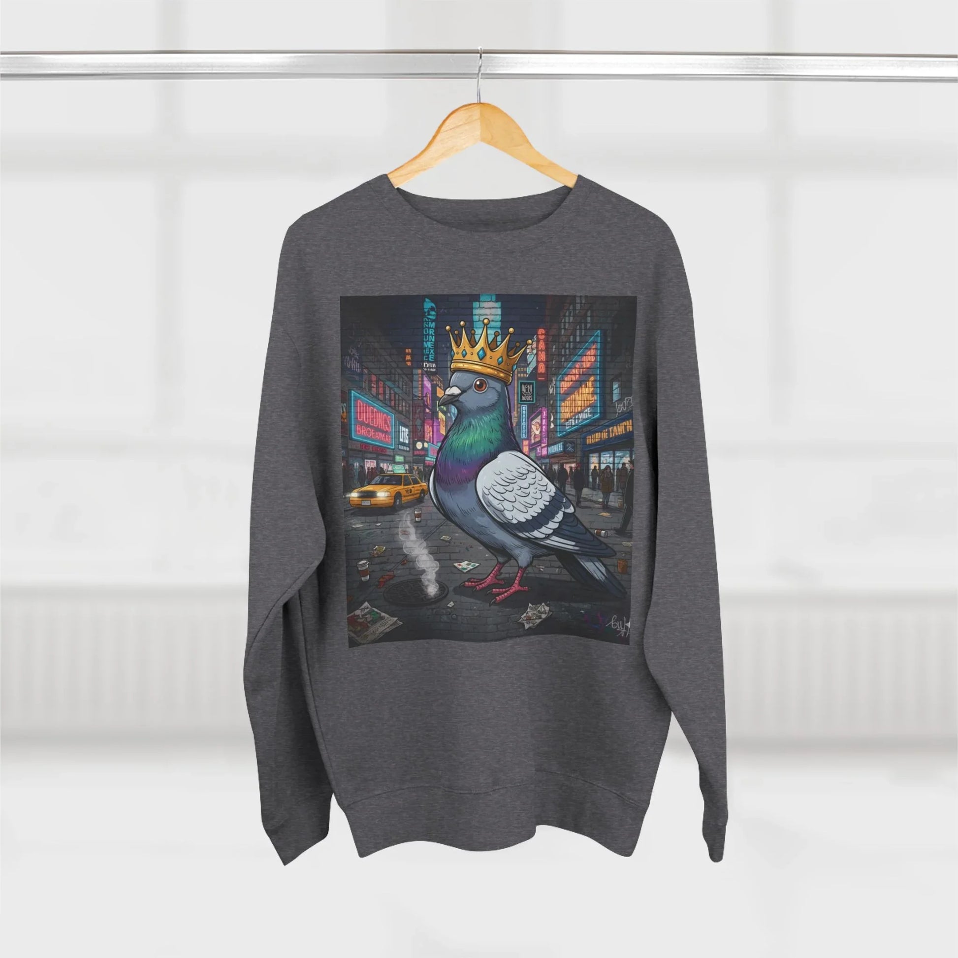 Urban King Pigeon Crewneck Sweatshirt, Streetwear, Graphic Sweatshirt. - Urban King Pigeon Crewneck Sweatshirt, Streetwear, Graphic Sweatshirt. - L - Charcoal Heather
