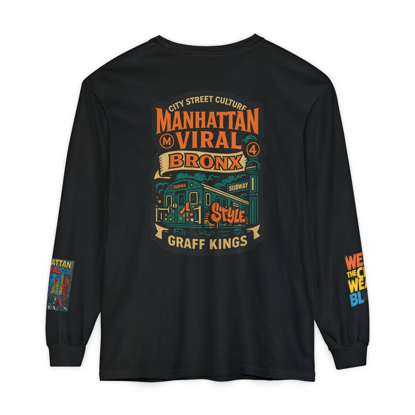 Wear The City Graffiti Long Sleeve T-Shirt, Unisex Streetwear Long Tee - Granite - S