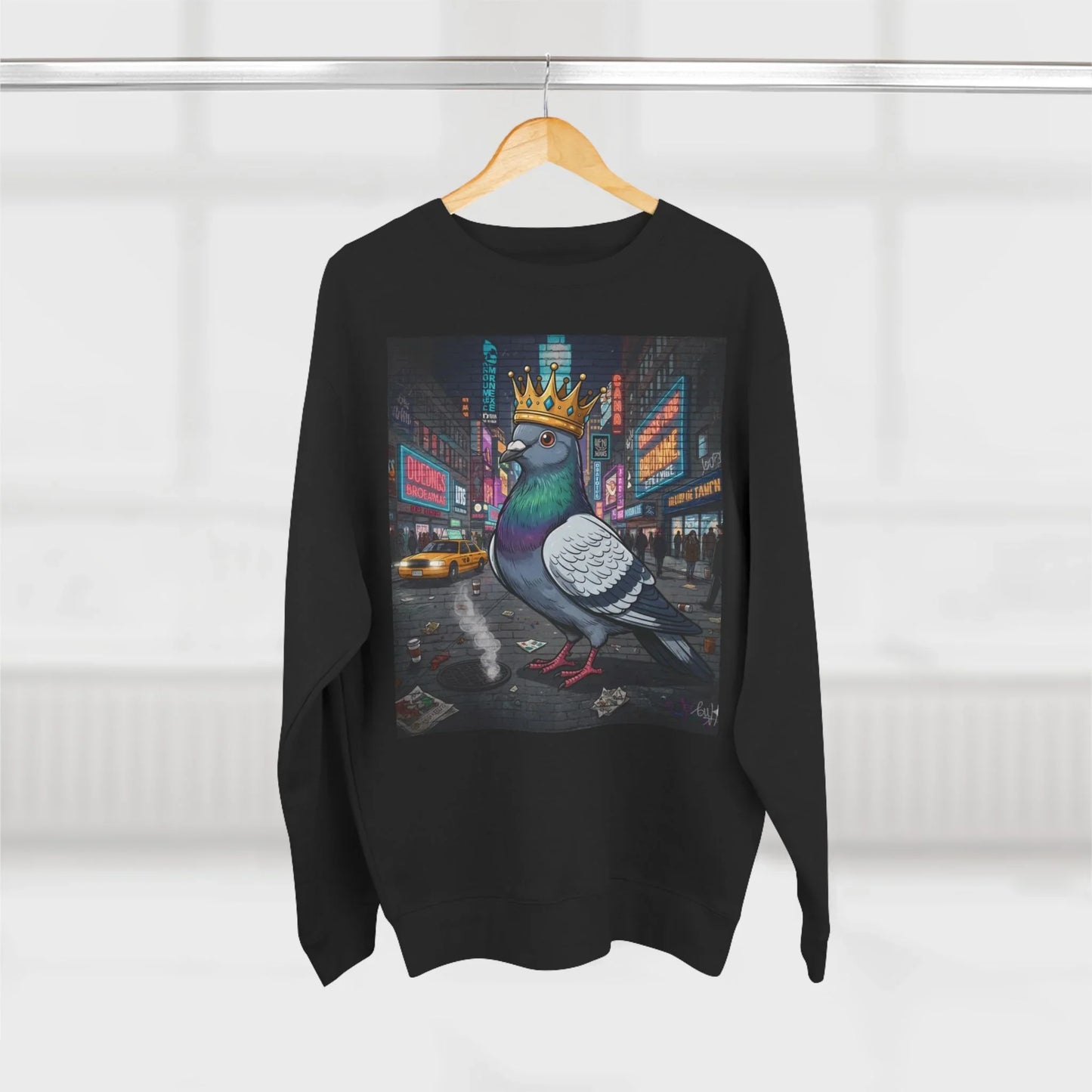 Urban King Pigeon Crewneck Sweatshirt, Streetwear, Graphic Sweatshirt. - XL - Black