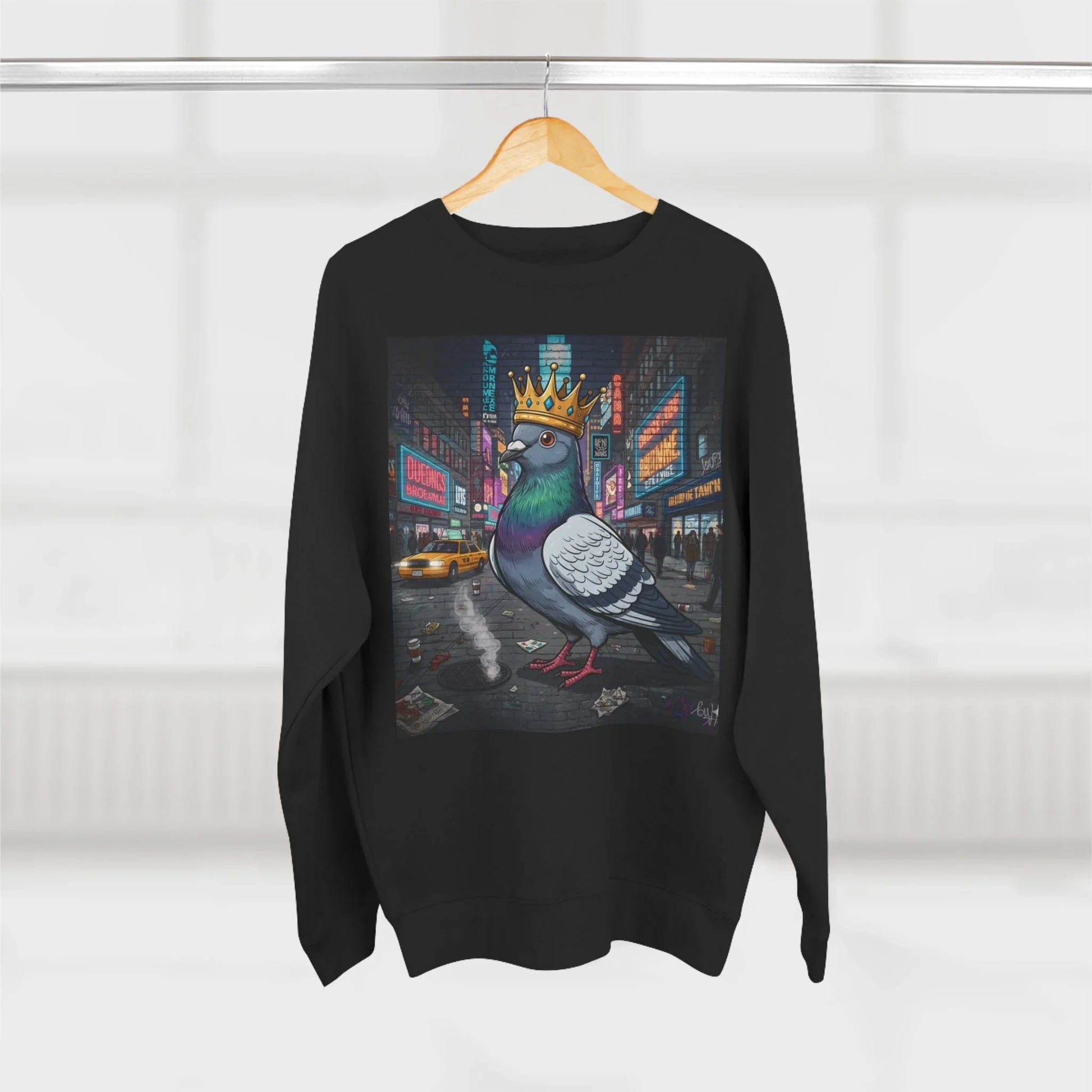 Urban King Pigeon Crewneck Sweatshirt, Streetwear, Graphic Sweatshirt. - Urban King Pigeon Crewneck Sweatshirt, Streetwear, Graphic Sweatshirt. - XL - Black