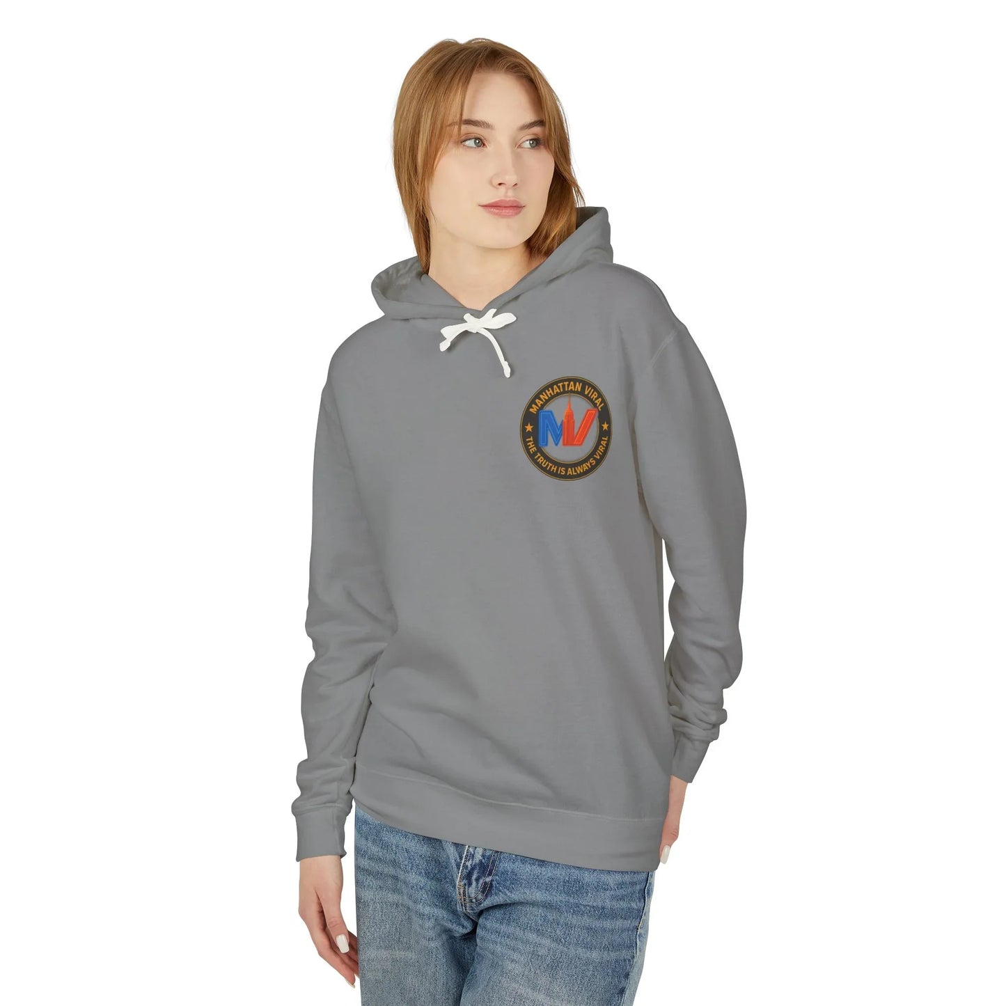 Manhattan Viral Medallion Unisex Lightweight Hooded Sweatshirt, NYC Streetwear - 2XL - Hydrangea