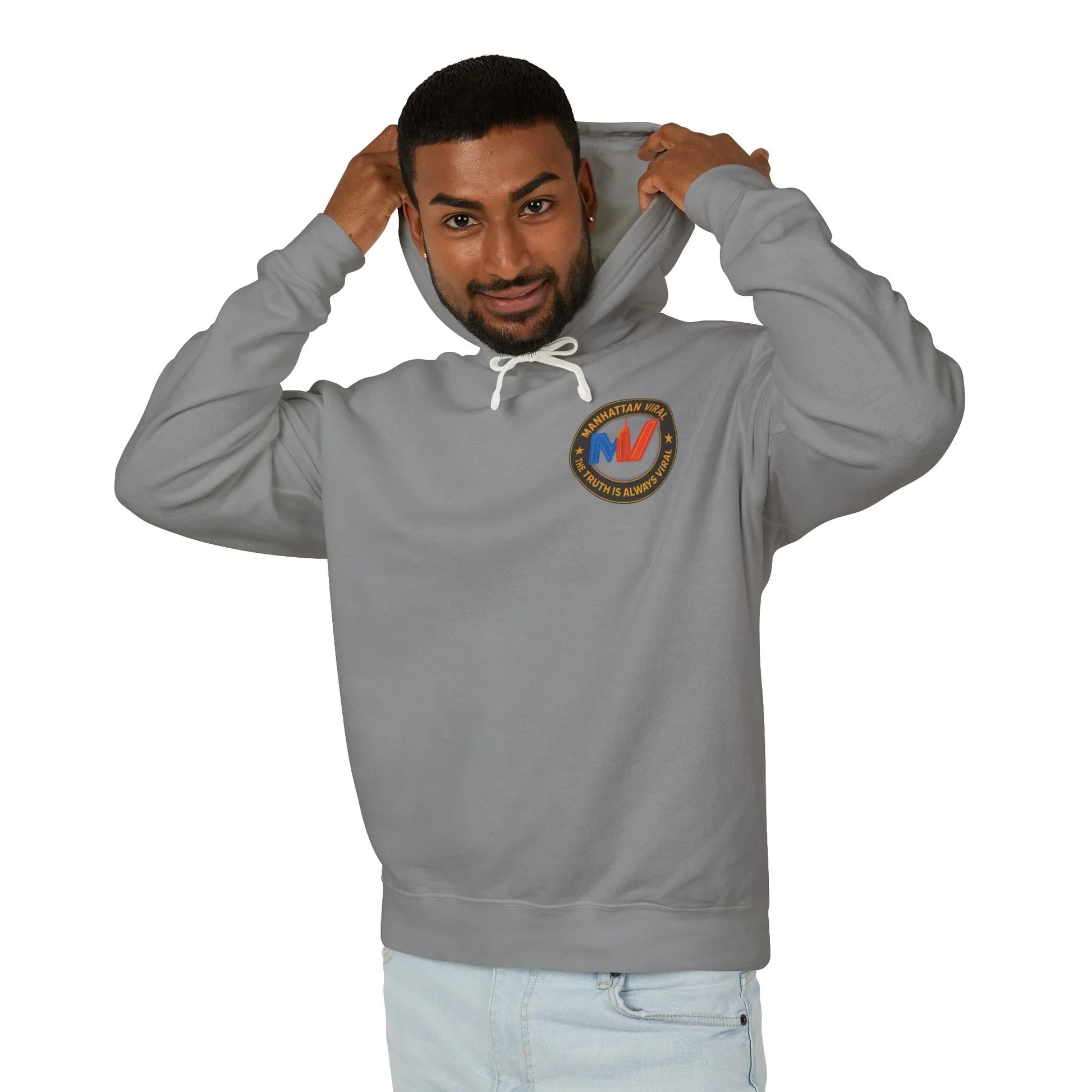 Manhattan Viral Medallion Unisex Lightweight Hooded Sweatshirt, NYC Streetwear - Manhattan Viral Medallion Unisex Lightweight Hooded Sweatshirt, NYC Streetwear - 2XL - Pepper