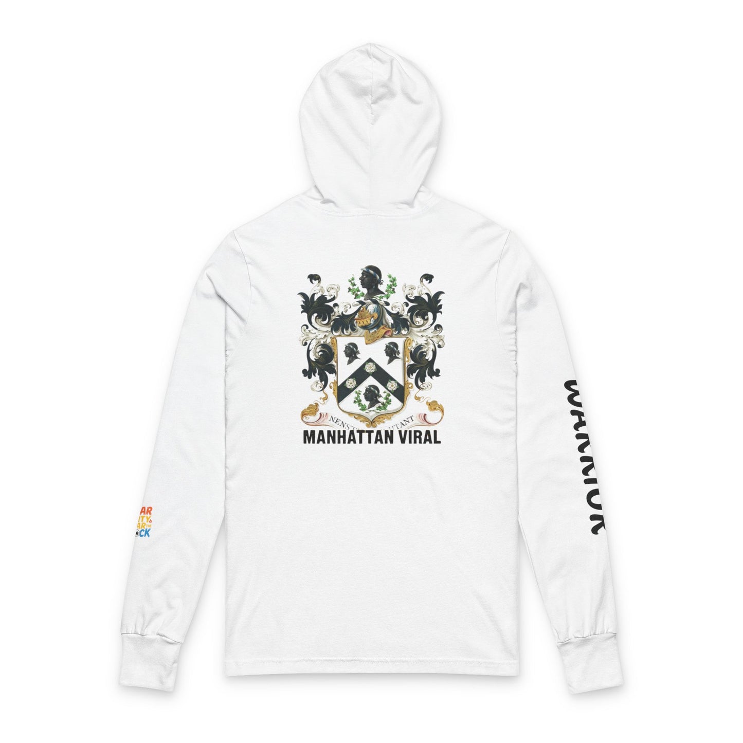 NYC Warrior Crest Hooded Long Sleeve Tee, Casual Streetwear Top, Gift for Travelers, Urban Style Apparel, Summer Hoodie, NYC Fashion Statement