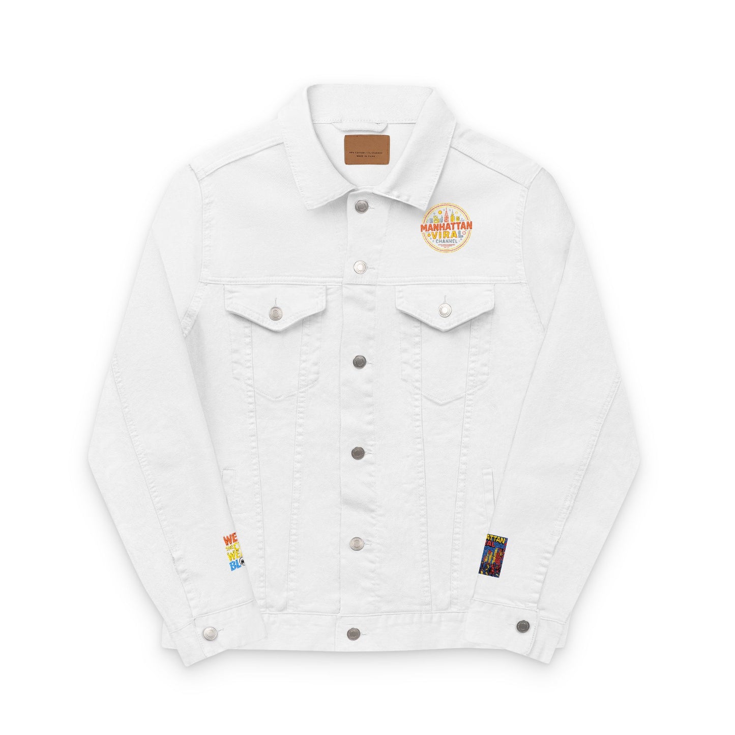 Manhattan Viral Channel Embroidered Denim Jacket, Casual Streetwear, Unisex Fashion - Manhattan Viral