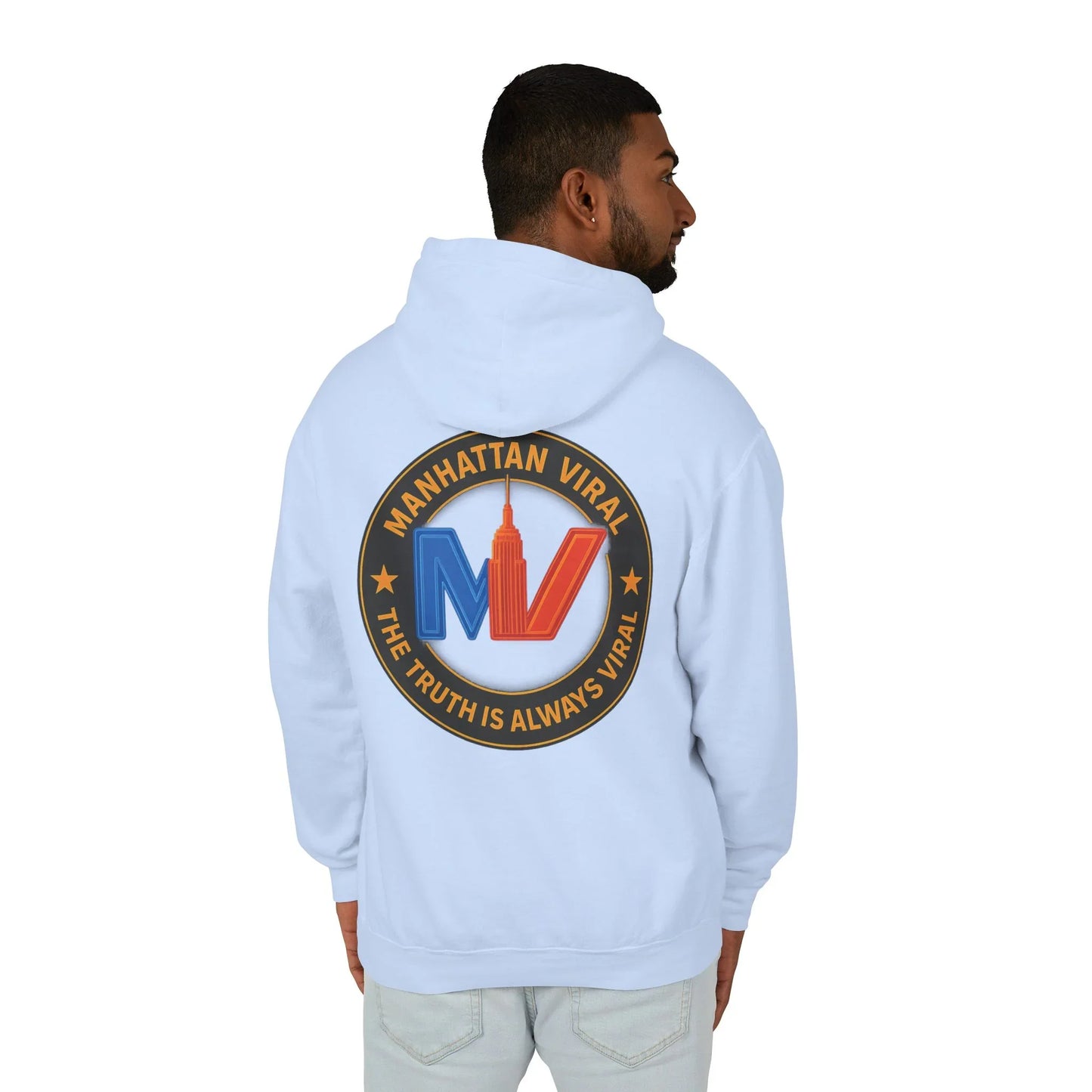 Manhattan Viral Medallion Unisex Lightweight Hooded Sweatshirt, NYC Streetwear - XL - Grey