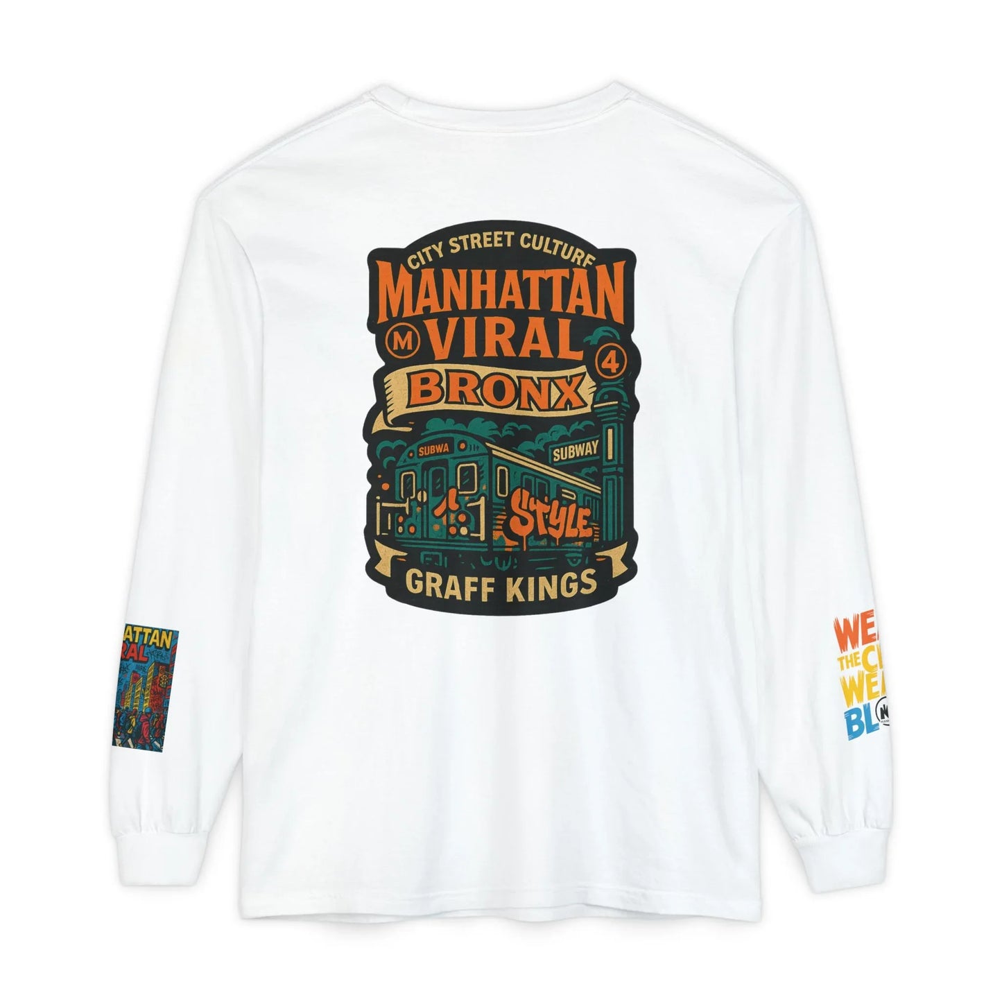 Wear The City Graffiti Long Sleeve T-Shirt, Unisex Streetwear Long Tee - Grey - S