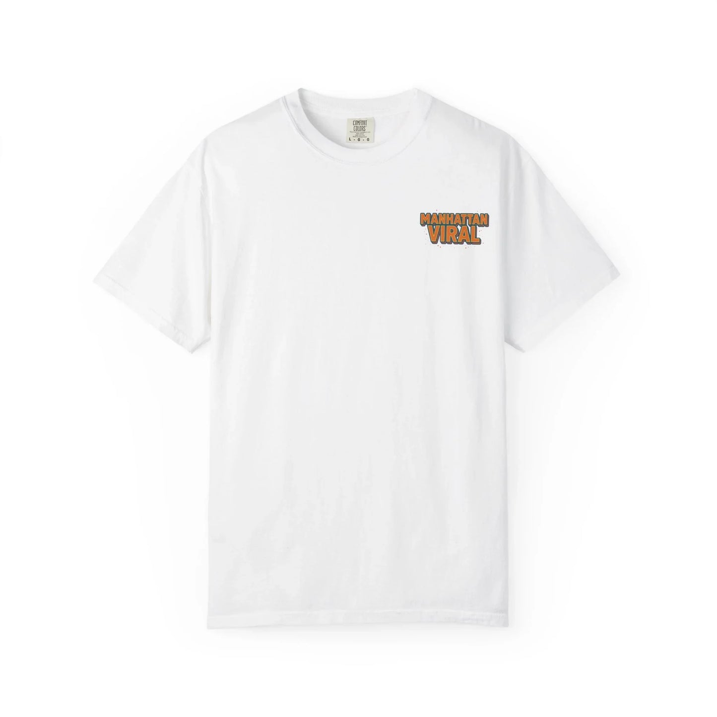 MV Medallion Garment-Dyed T-shirt with 'Manhattan Viral' Graphic, NYC Streetwear - White - S