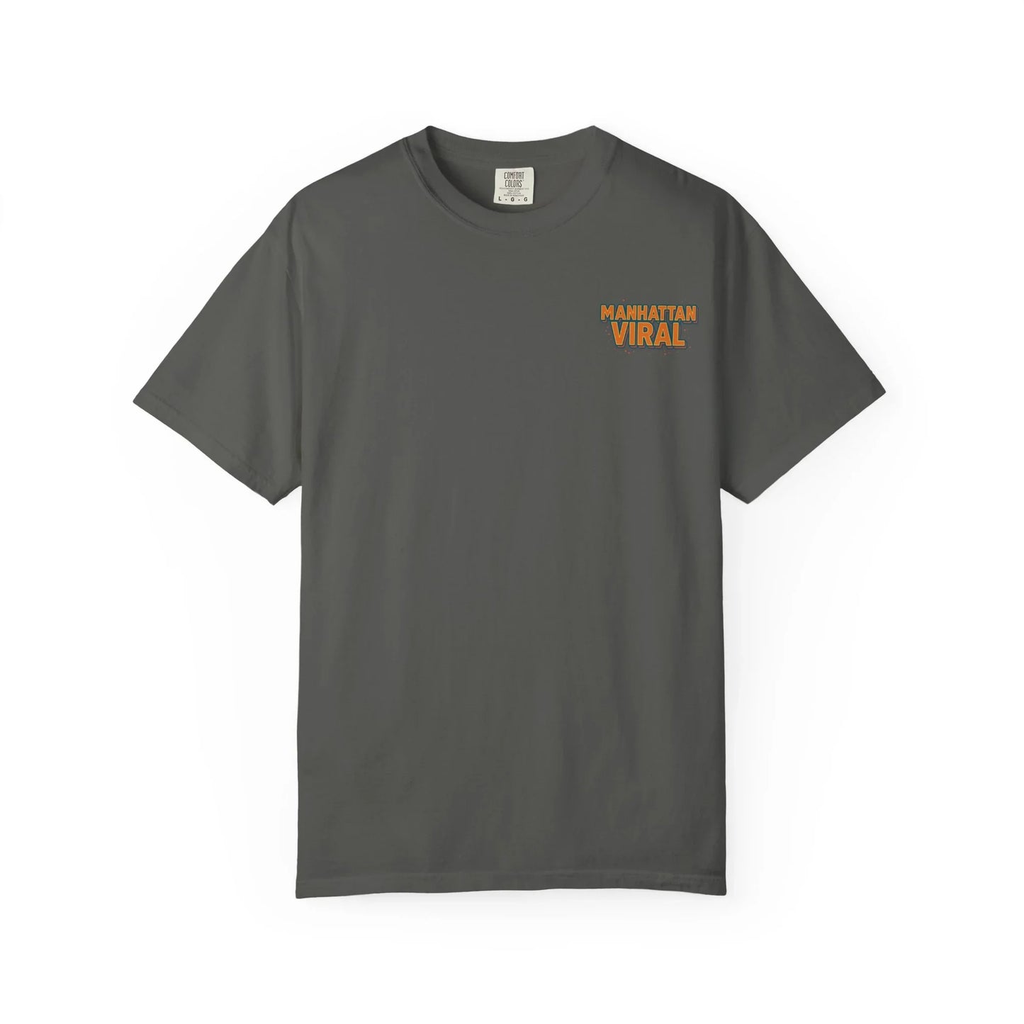 MV Medallion Garment-Dyed T-shirt with 'Manhattan Viral' Graphic, NYC Streetwear - Granite - S