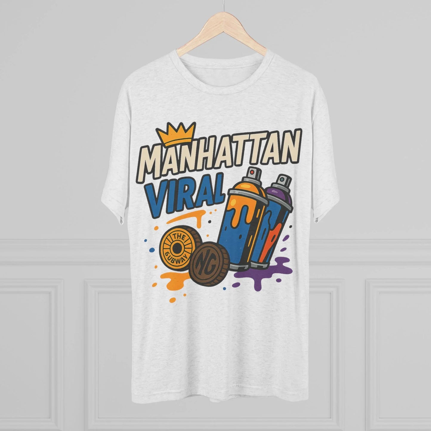 Village MV Graffiti Graphic Tee, Trendy Streetwear NYC T-Shirt - M - Tri-Blend Vintage Black