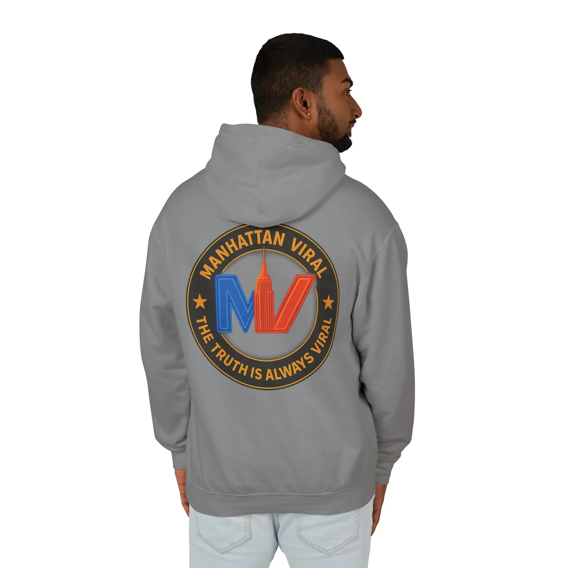 Manhattan Viral Medallion Unisex Lightweight Hooded Sweatshirt, NYC Streetwear - Manhattan Viral Medallion Unisex Lightweight Hooded Sweatshirt, NYC Streetwear - 2XL - White