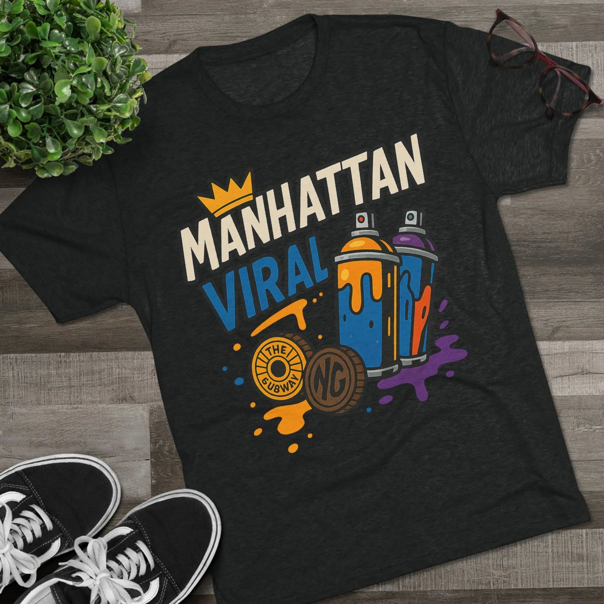 Village MV Graffiti Graphic Tee, Trendy Streetwear NYC T-Shirt - Village MV Graffiti Graphic Tee, Trendy Streetwear NYC T-Shirt - L - Tri-Blend Heather White