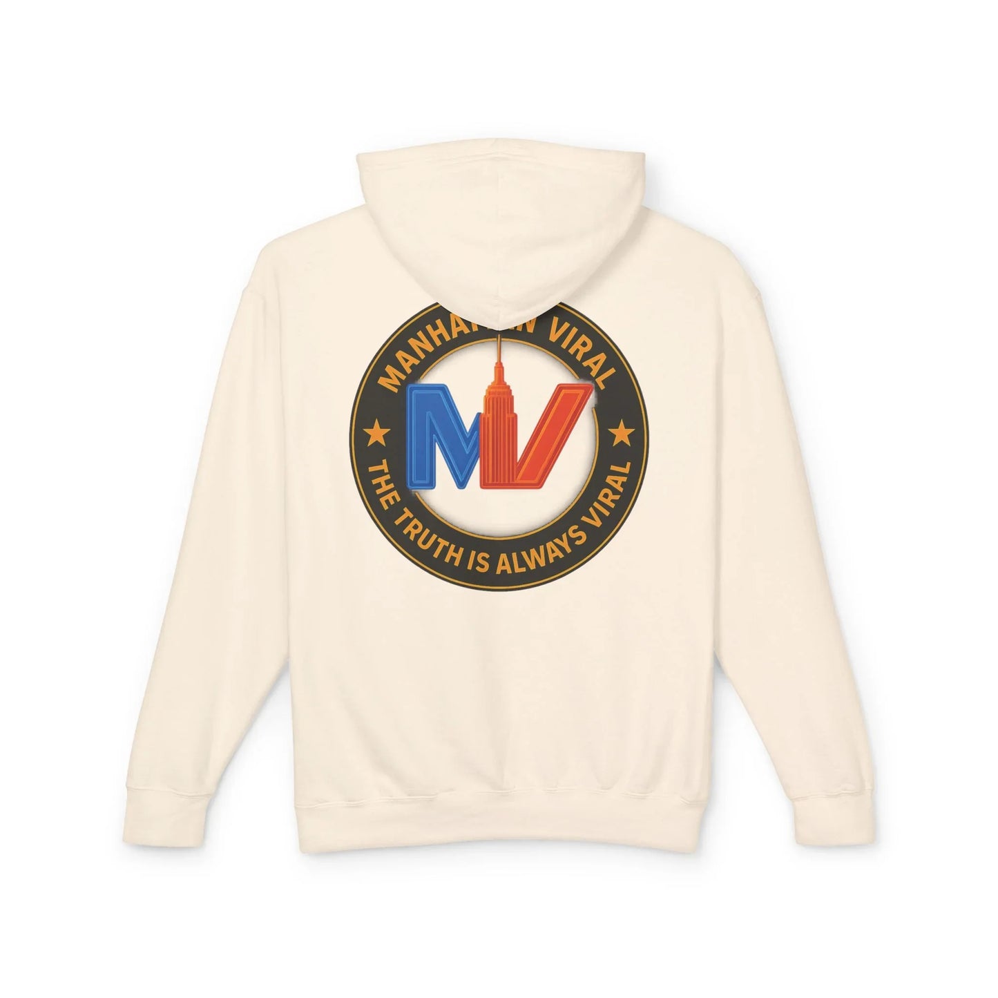 Manhattan Viral Medallion Unisex Lightweight Hooded Sweatshirt, NYC Streetwear - M - White