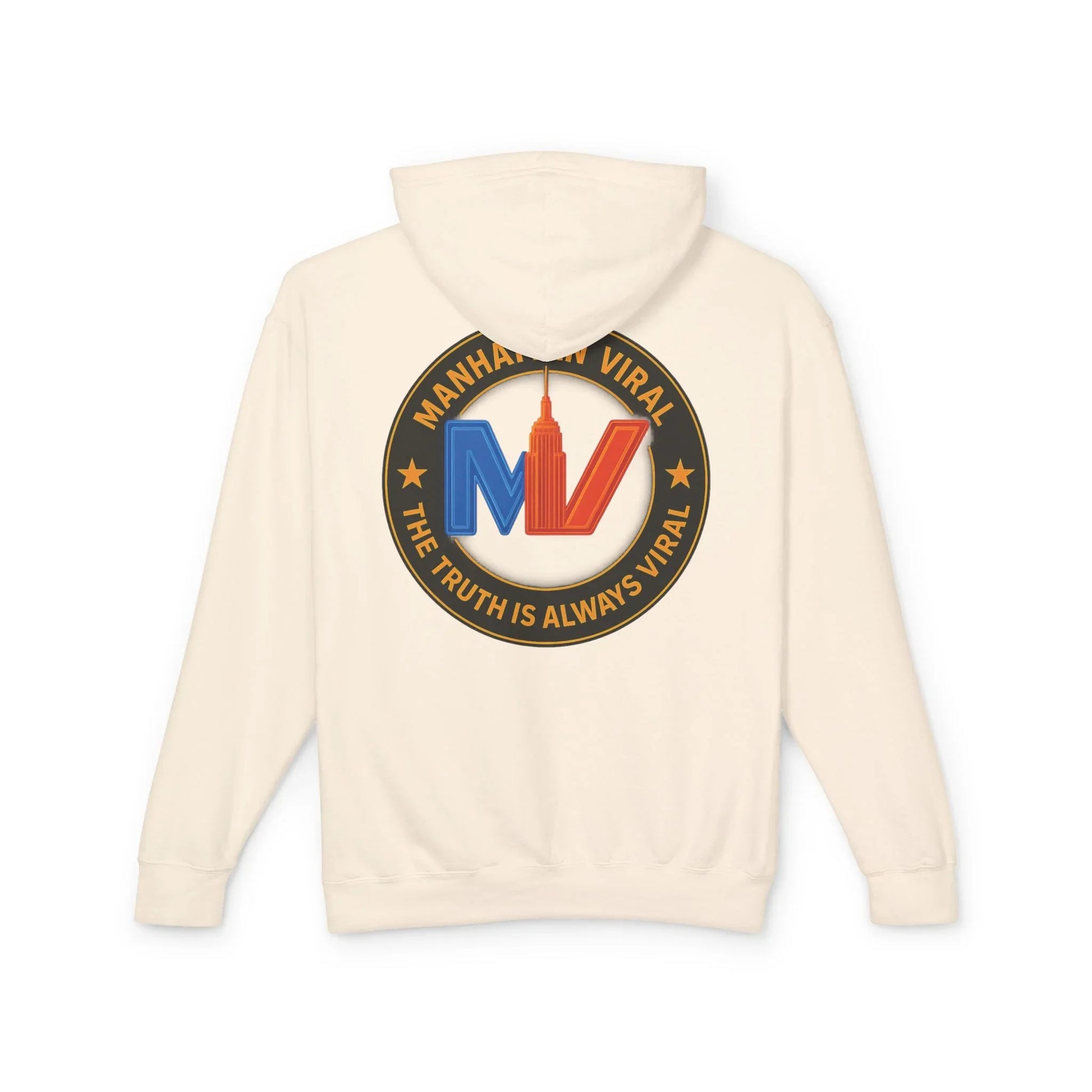 Manhattan Viral Medallion Unisex Lightweight Hooded Sweatshirt, NYC Streetwear - Manhattan Viral Medallion Unisex Lightweight Hooded Sweatshirt, NYC Streetwear - M - White