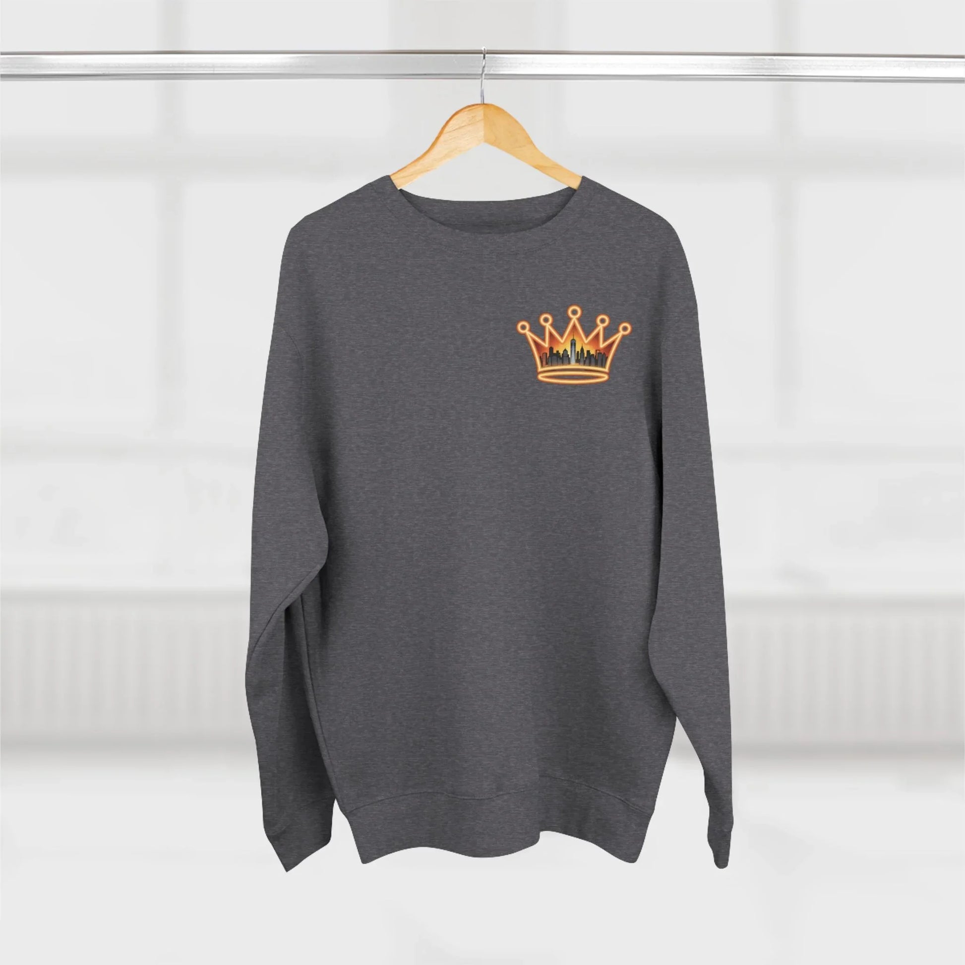 NYC Crowned Crewneck Sweatshirt with Crown Design, Streetwear - NYC Crowned Crewneck Sweatshirt with Crown Design, Streetwear - L - Charcoal Heather
