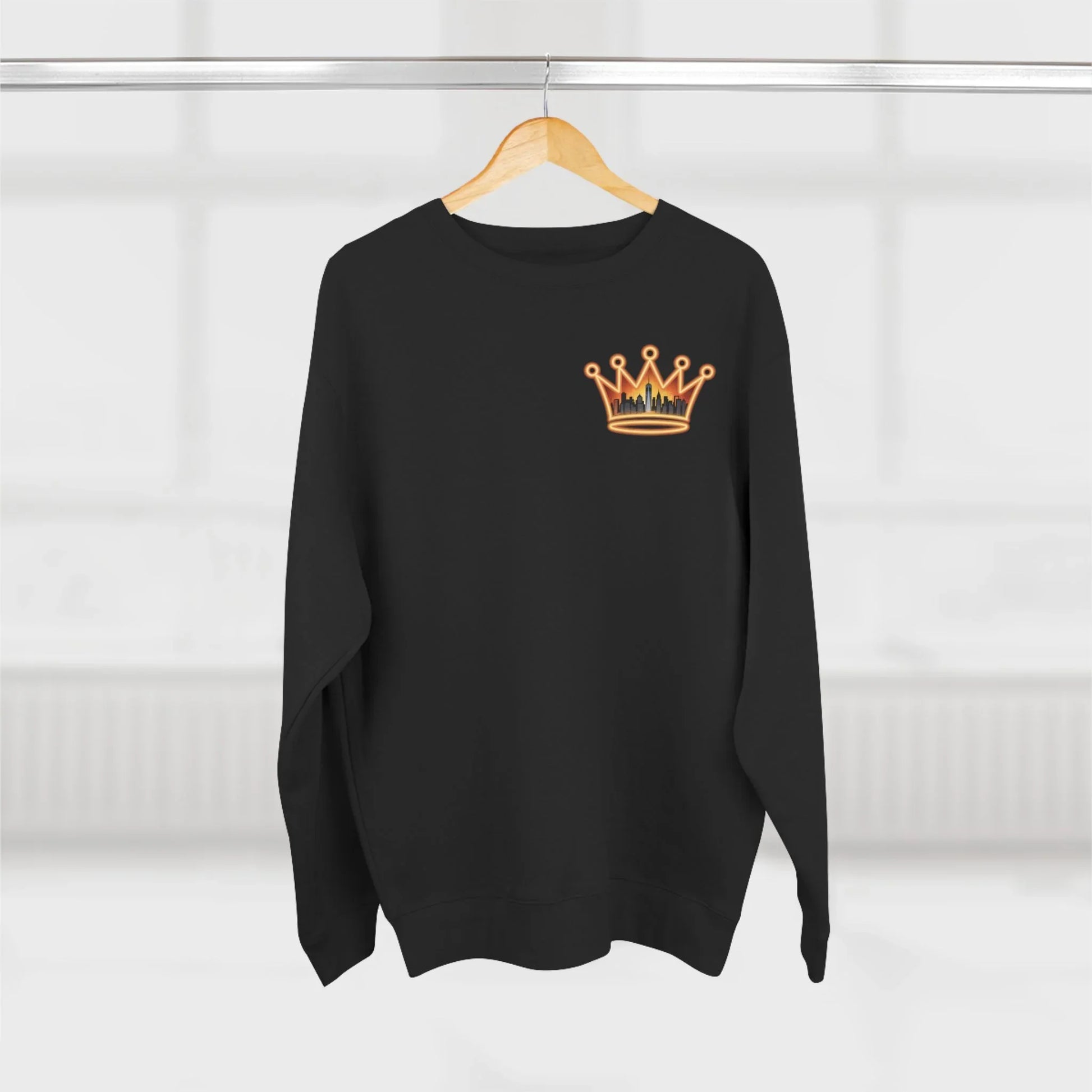 NYC Crowned Crewneck Sweatshirt with Crown Design, Streetwear - NYC Crowned Crewneck Sweatshirt with Crown Design, Streetwear - XL - Black