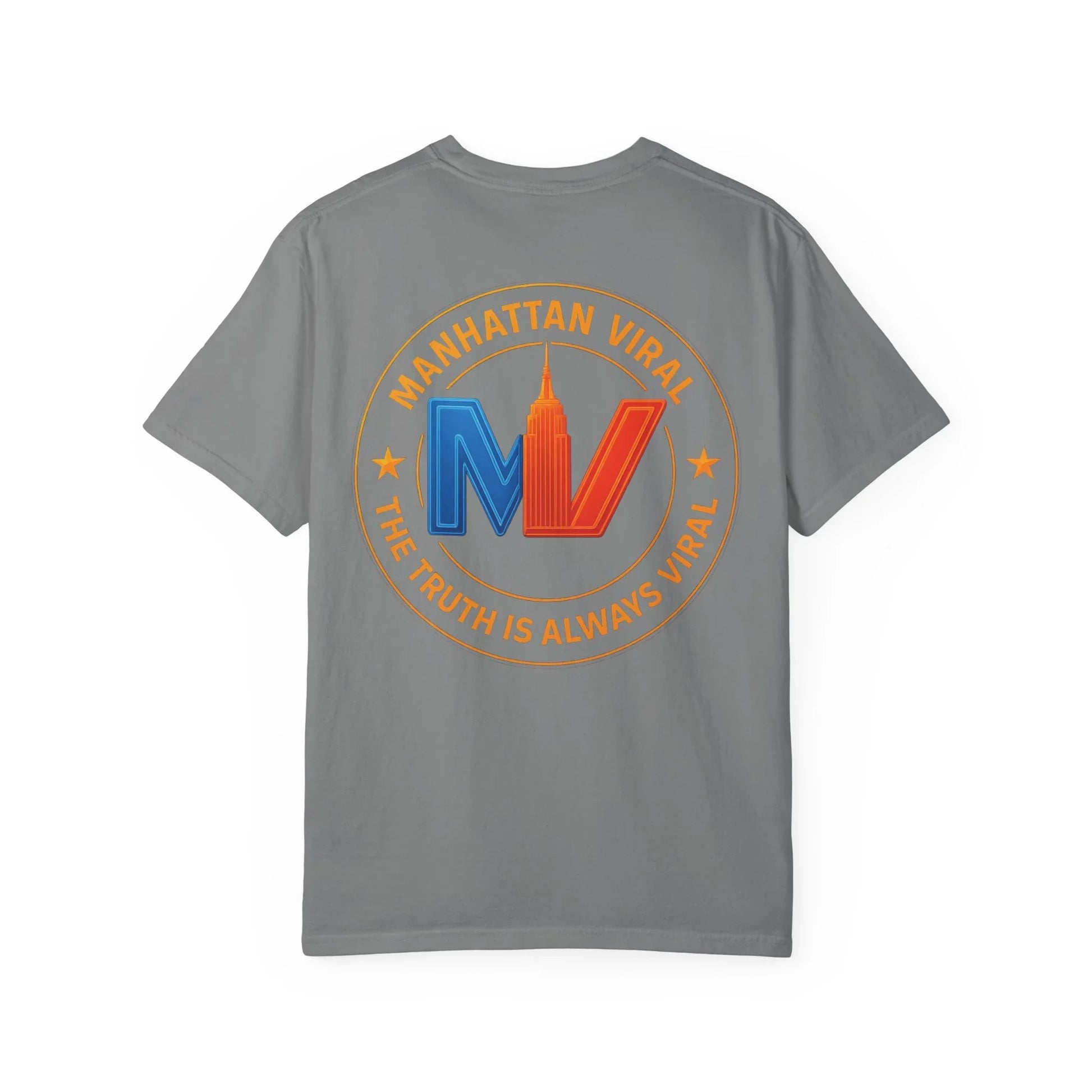MV Medallion Garment-Dyed T-shirt with 'Manhattan Viral' Graphic, NYC Streetwear - MV Medallion Garment-Dyed T-shirt with 'Manhattan Viral' Graphic, NYC Streetwear - Graphite - XL