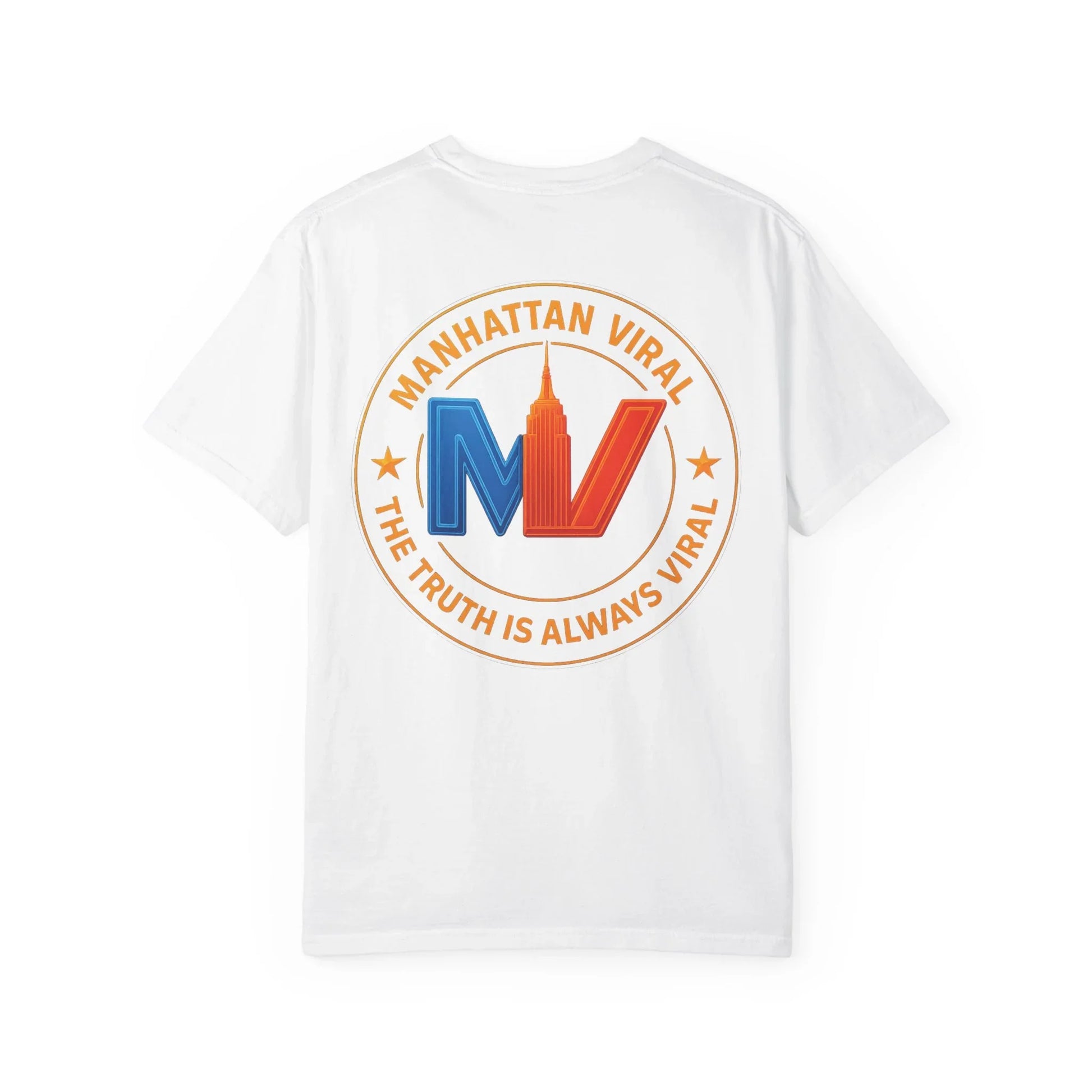 MV Medallion Garment-Dyed T-shirt with 'Manhattan Viral' Graphic, NYC Streetwear - MV Medallion Garment-Dyed T-shirt with 'Manhattan Viral' Graphic, NYC Streetwear - Pepper - M