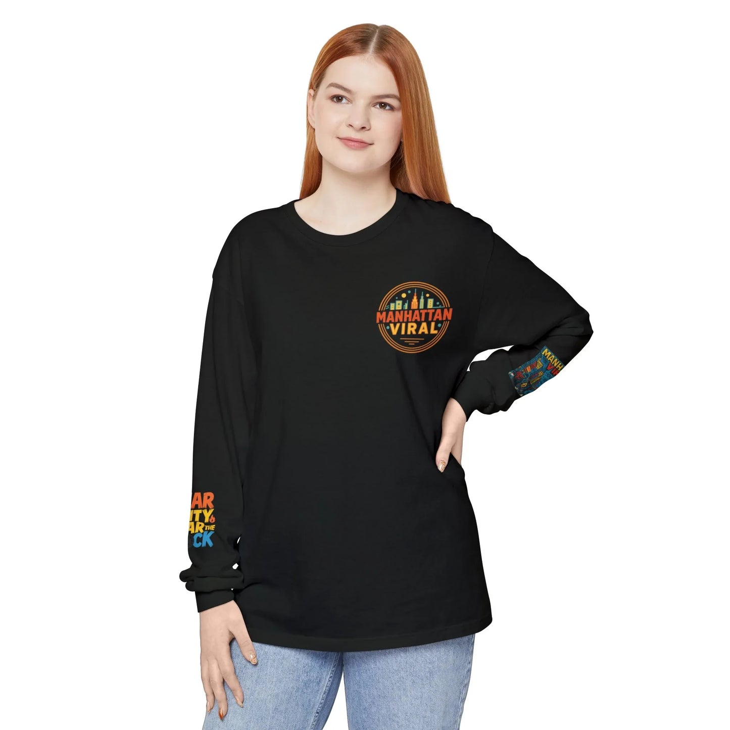 Wear The City Graffiti Long Sleeve T-Shirt, Unisex Streetwear Long Tee - Black - L