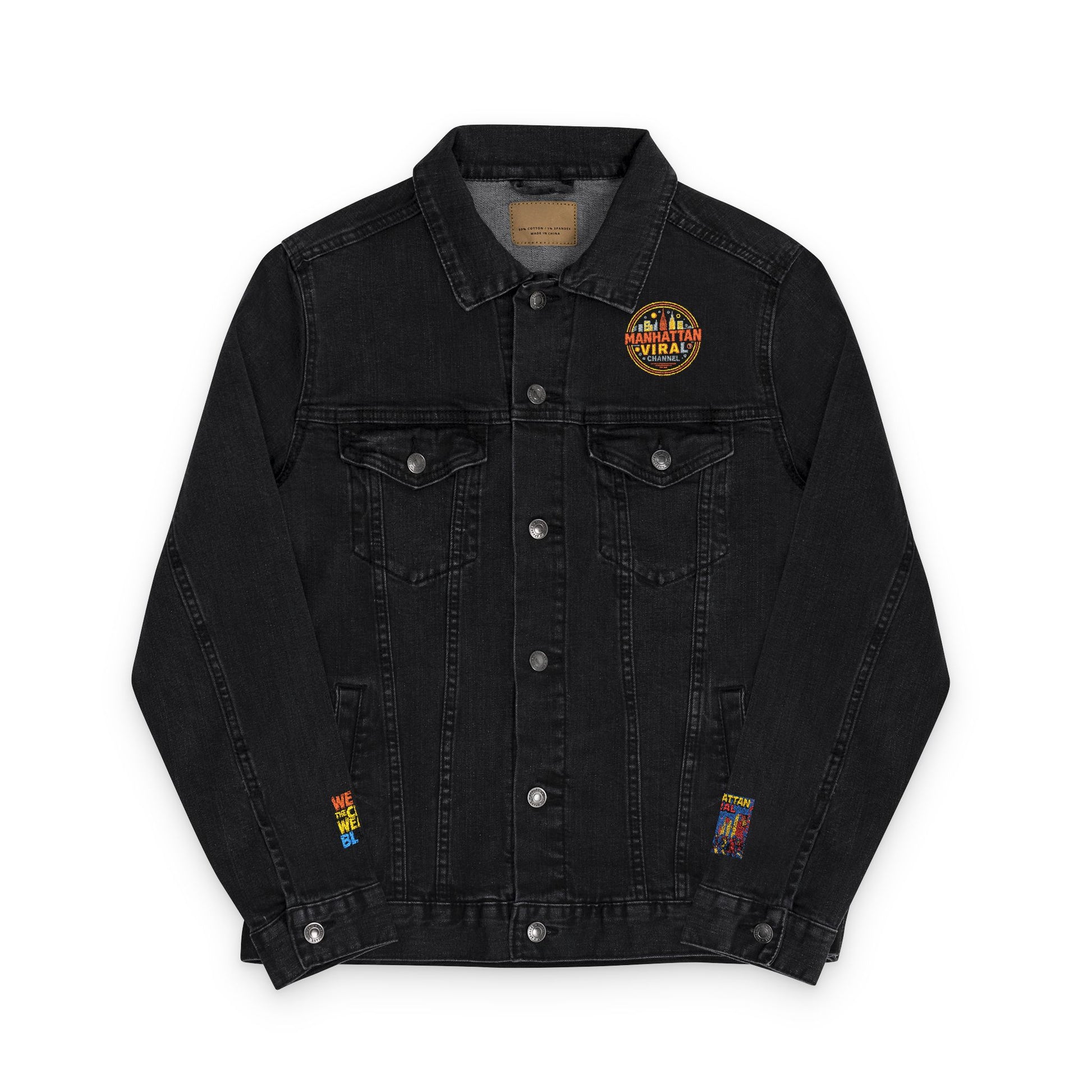 MV Channel Denim Jacket - Manhattan Viral Channel Embroidered Denim Jacket, Casual Streetwear, Unisex Fashion - Manhattan Viral