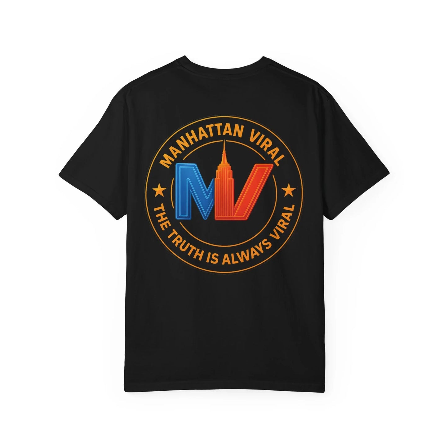 MV Medallion Garment-Dyed T-shirt with 'Manhattan Viral' Graphic, NYC Streetwear - White - M