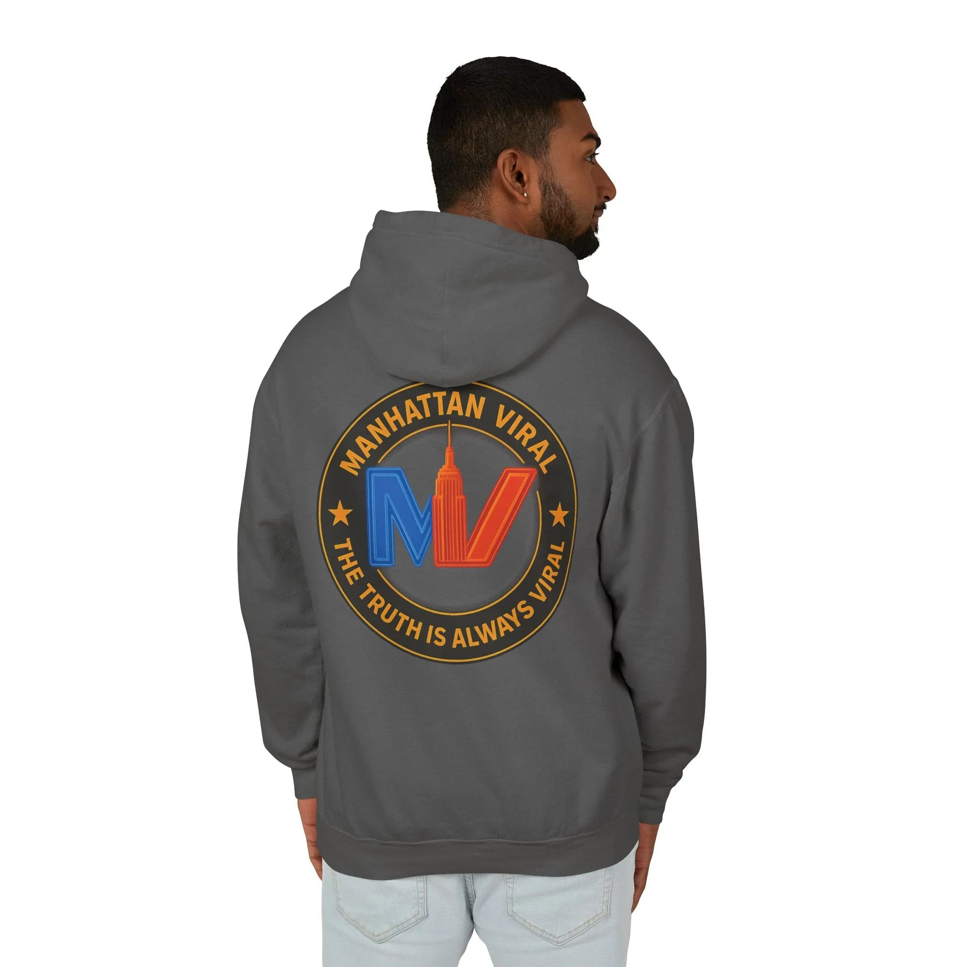 Manhattan Viral Medallion Unisex Lightweight Hooded Sweatshirt, NYC Streetwear - Manhattan Viral Medallion Unisex Lightweight Hooded Sweatshirt, NYC Streetwear - 2XL - Black