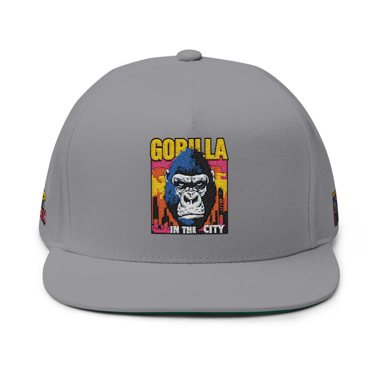 MV Gorilla Flat Bill Cap, Embroidered Snapback Hat, Trendy Cap for Costume Parties, Fall Fashion Accessory, Gifts for Him/Her
