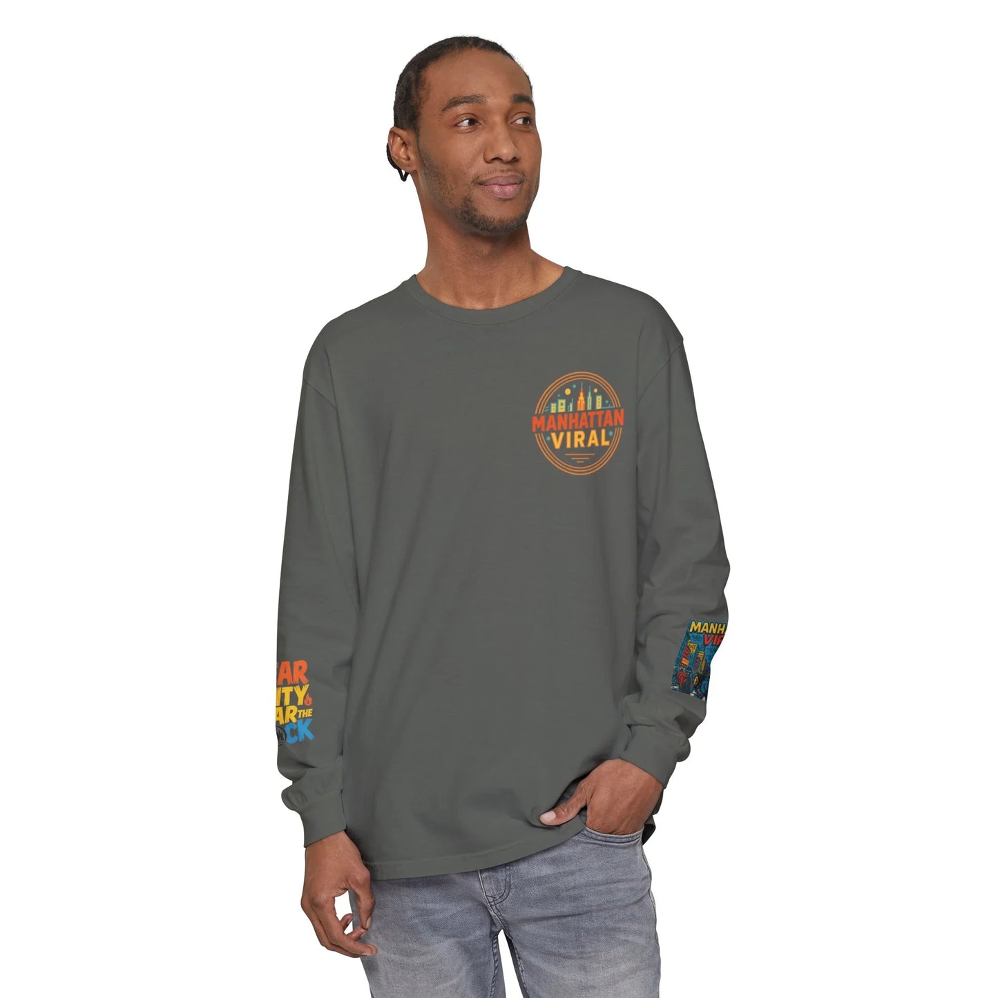 Wear The City Graffiti Long Sleeve T-Shirt, Unisex Streetwear Long Tee - Pepper - L