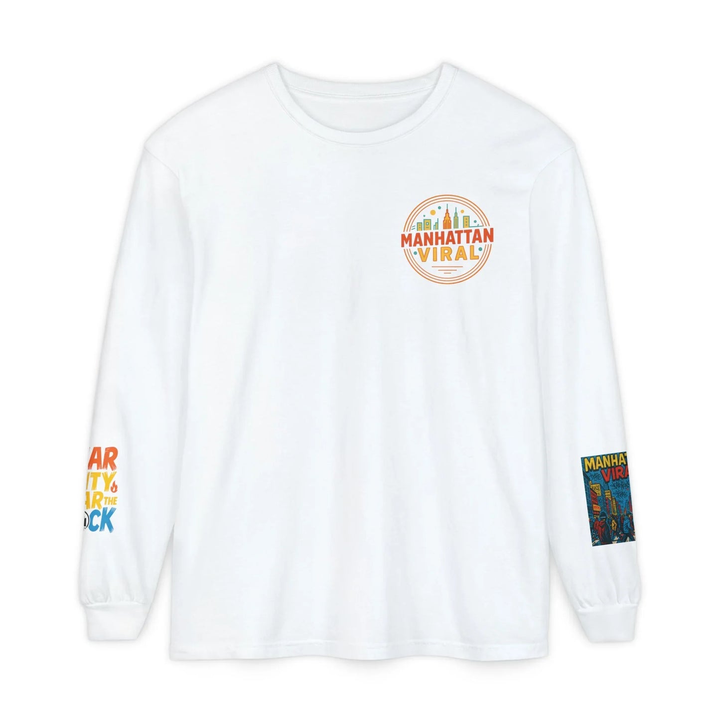 Wear The City Graffiti Long Sleeve T-Shirt, Unisex Streetwear Long Tee - Pepper - S