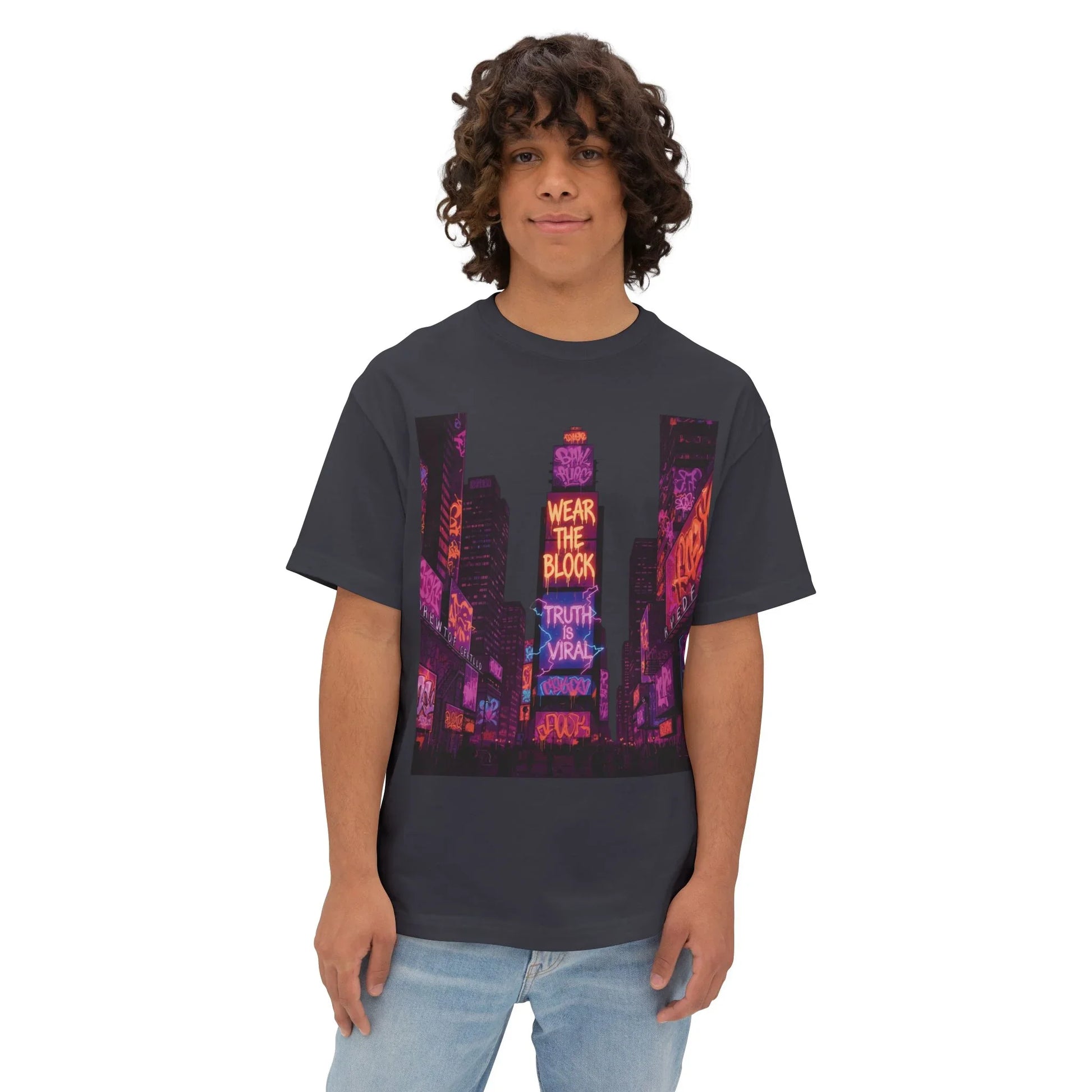 Viral Times Square  Oversized Boxy Tee with Urban Graphic, Streetwear T-Shirt, NYC Fashion - Viral Times Square  Oversized Boxy Tee with Urban Graphic, Streetwear T-Shirt, NYC Fashion - White - M