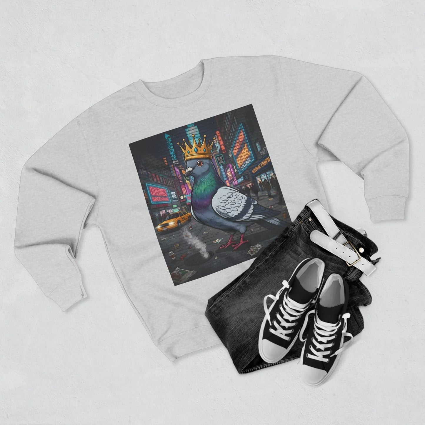 Urban King Pigeon Crewneck Sweatshirt, Streetwear, Graphic Sweatshirt. - M - Charcoal Heather