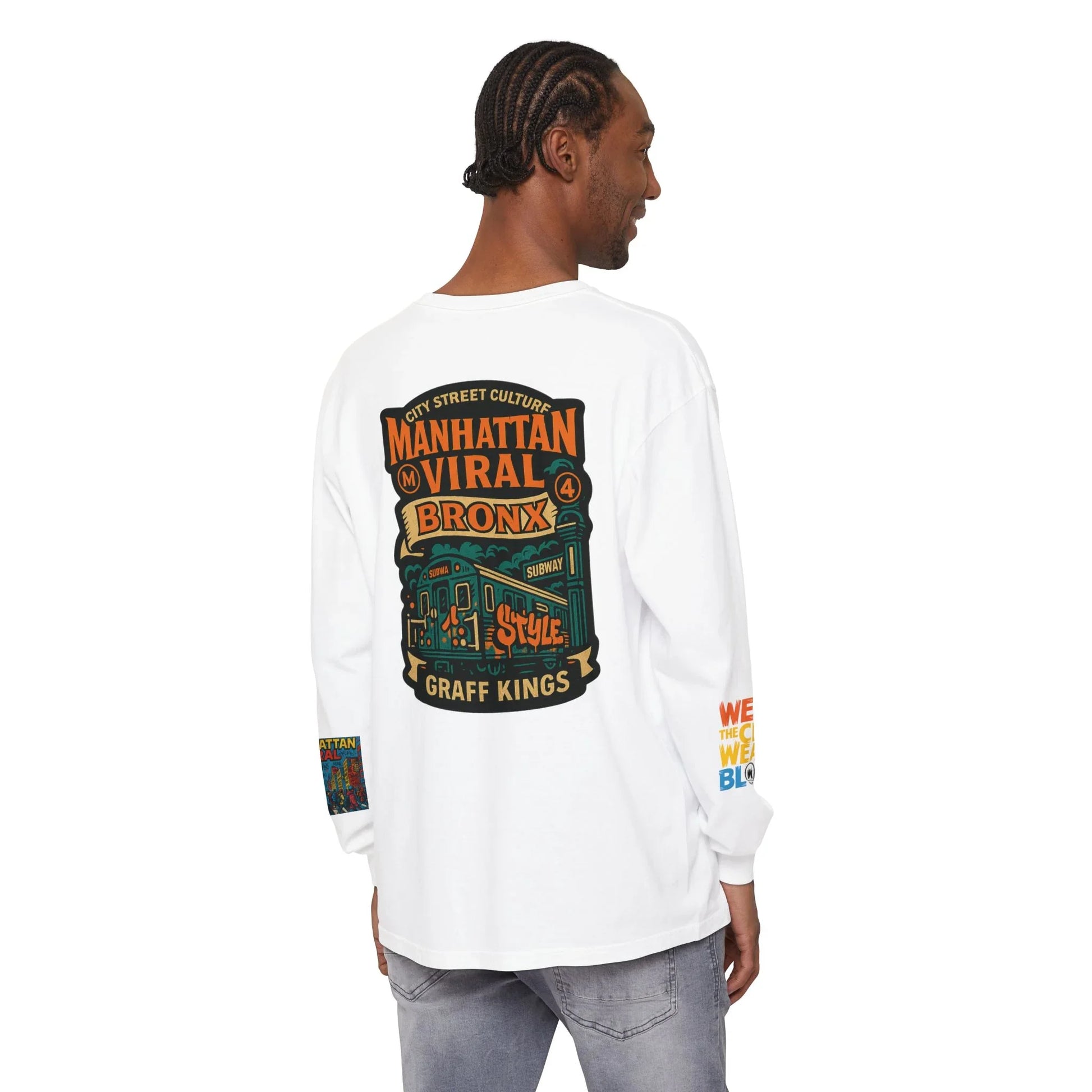 Wear The City Graffiti Long Sleeve T-Shirt, Unisex Streetwear Long Tee - Wear The City Graffiti Long Sleeve T-Shirt, Unisex Streetwear Long Tee - White - L
