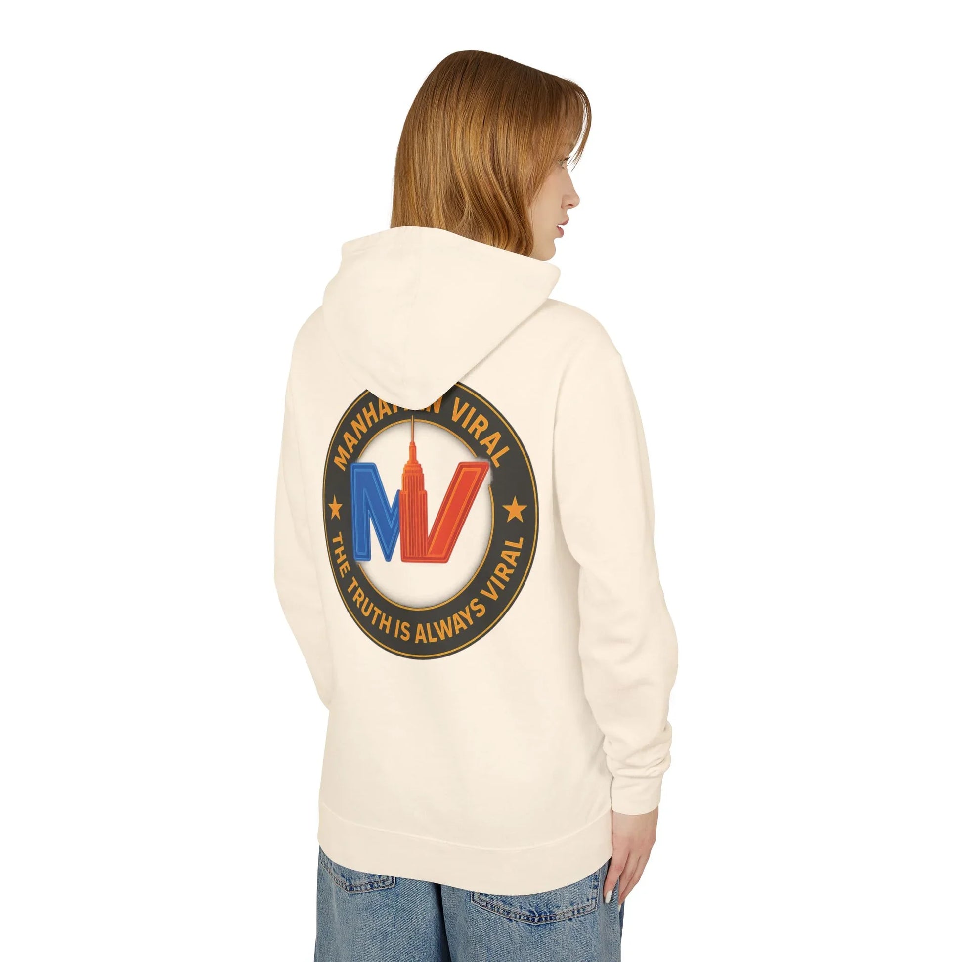 Manhattan Viral Medallion Unisex Lightweight Hooded Sweatshirt, NYC Streetwear - Manhattan Viral Medallion Unisex Lightweight Hooded Sweatshirt, NYC Streetwear - L - Grey