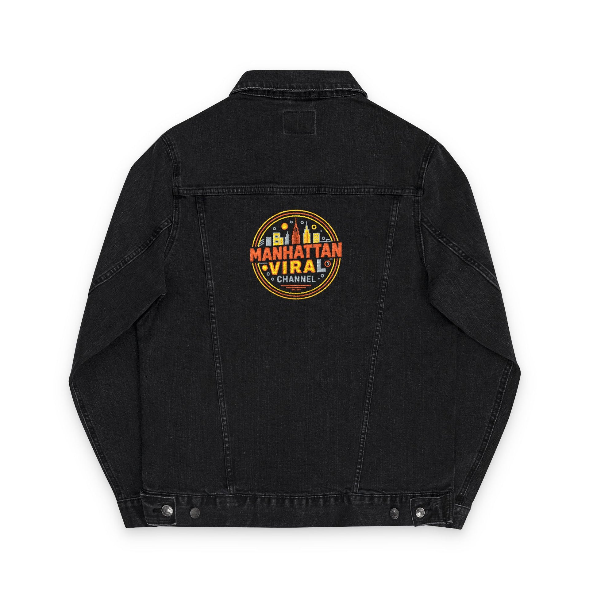 MV Channel Denim Jacket - Manhattan Viral Channel Embroidered Denim Jacket, Casual Streetwear, Unisex Fashion - Manhattan Viral