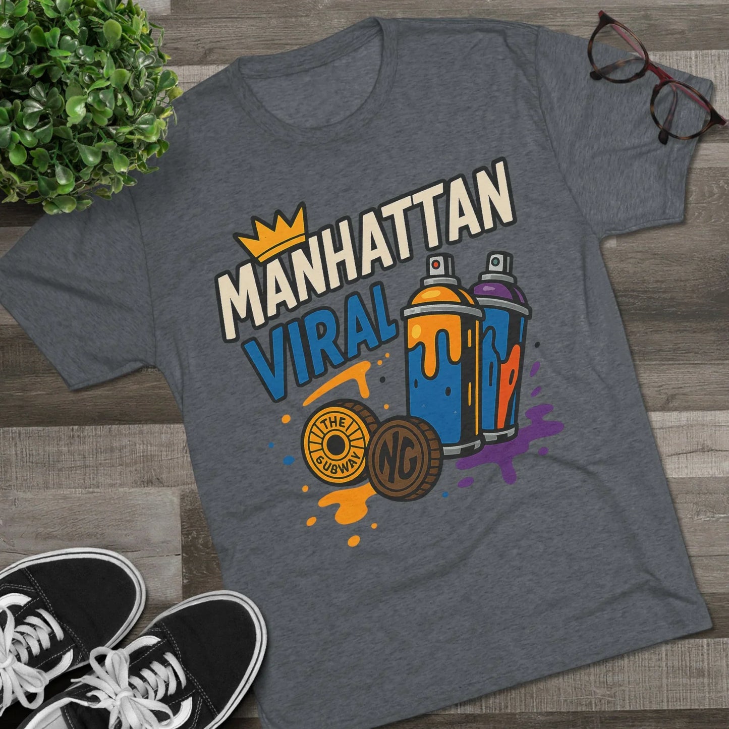 Village MV Graffiti Graphic Tee, Trendy Streetwear NYC T-Shirt - XL - Tri-Blend Vintage Black